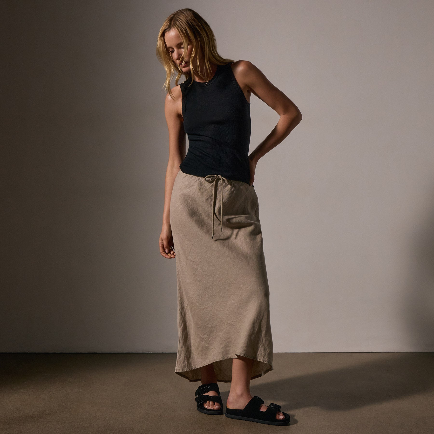 High Low Linen Skirt - Overcast Pigment