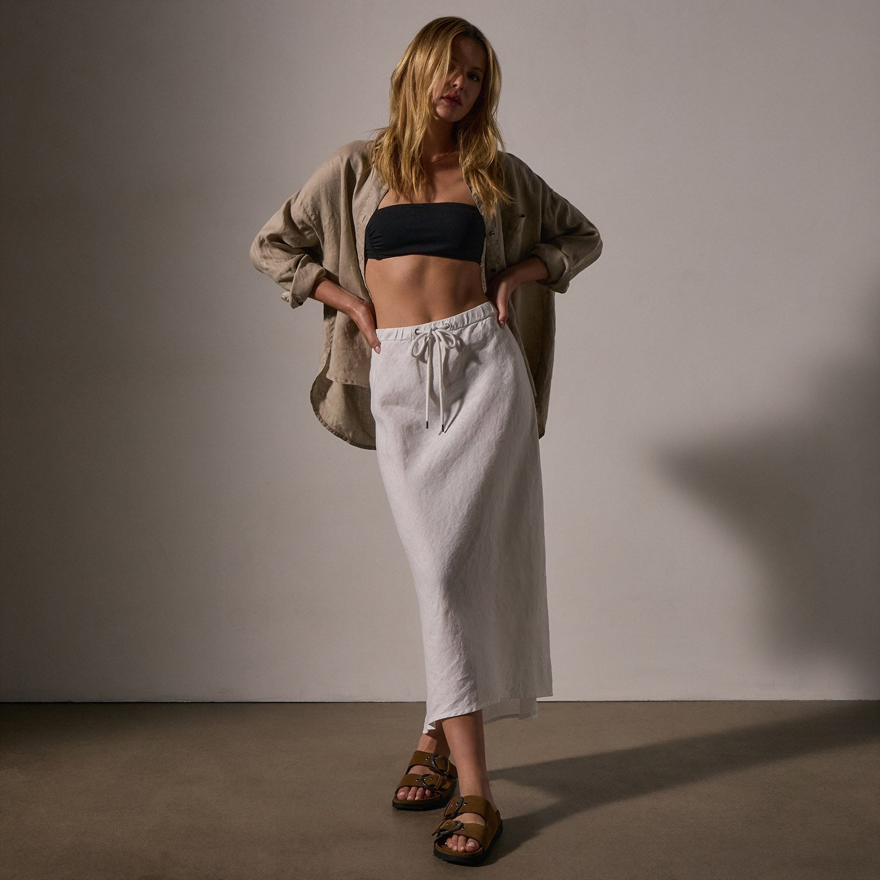 High Low Linen Skirt - White
