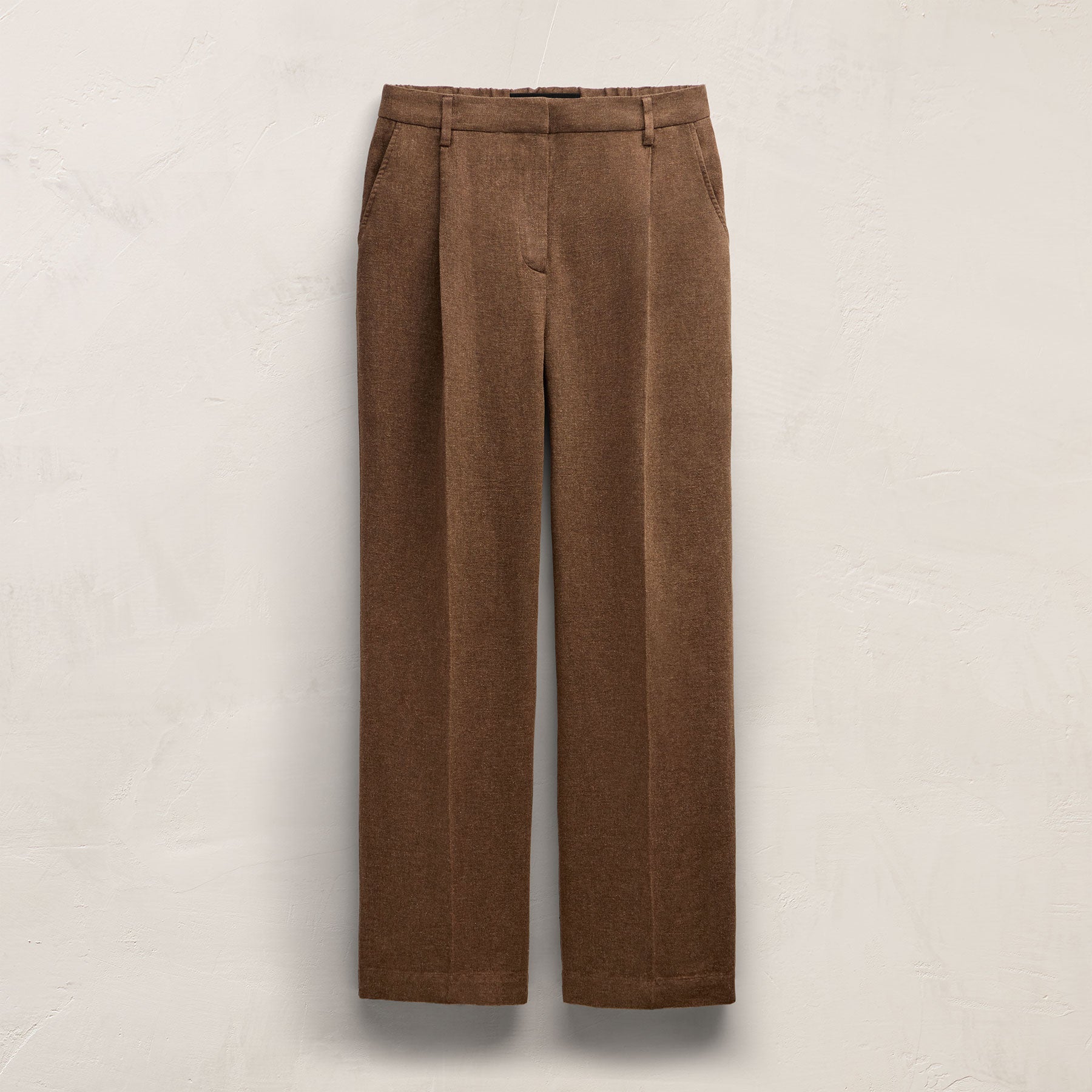 Linen Twill Pleated Wide Leg Trouser - Fleck Brown