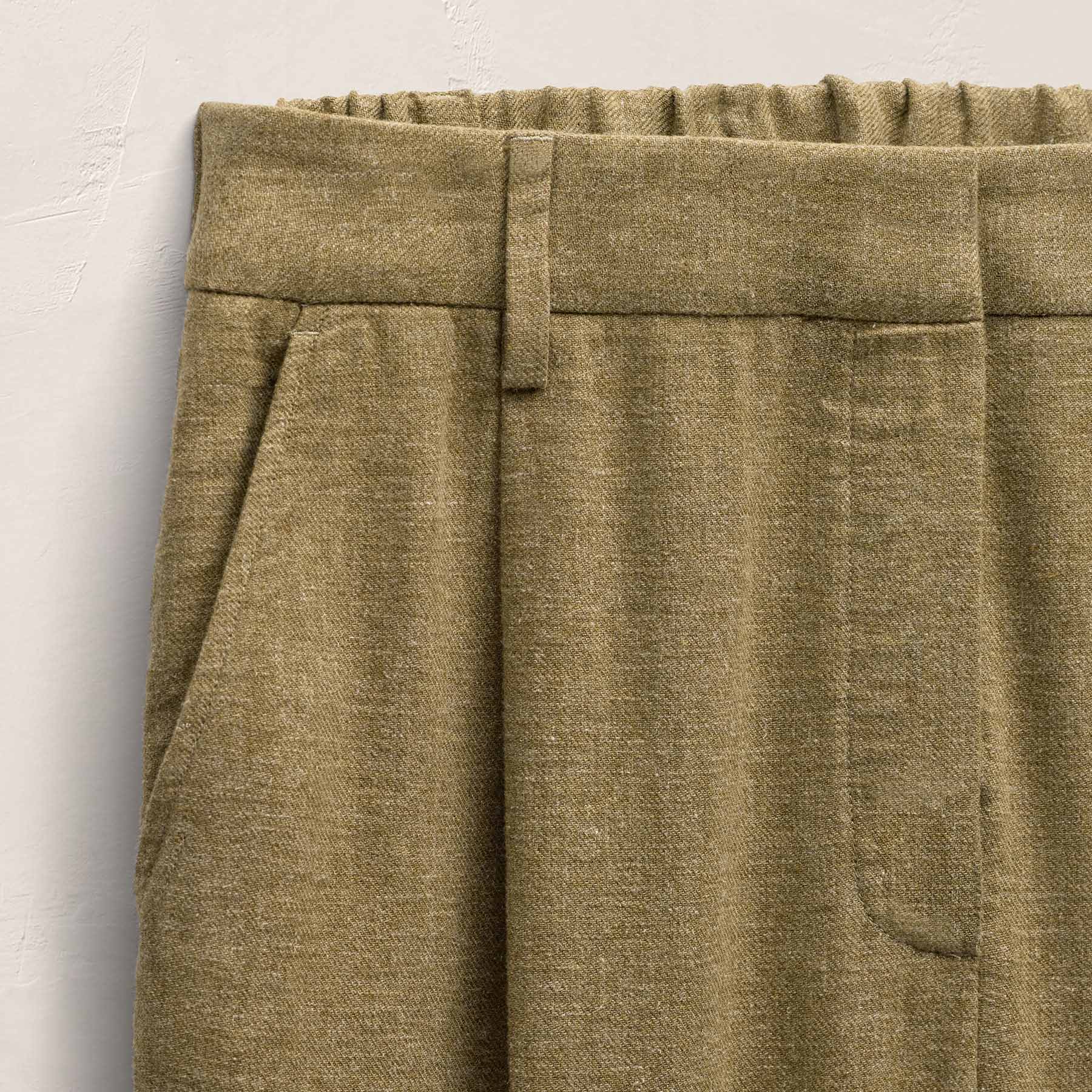 Linen Twill Pleated Wide Leg Trouser - Fleck Green
