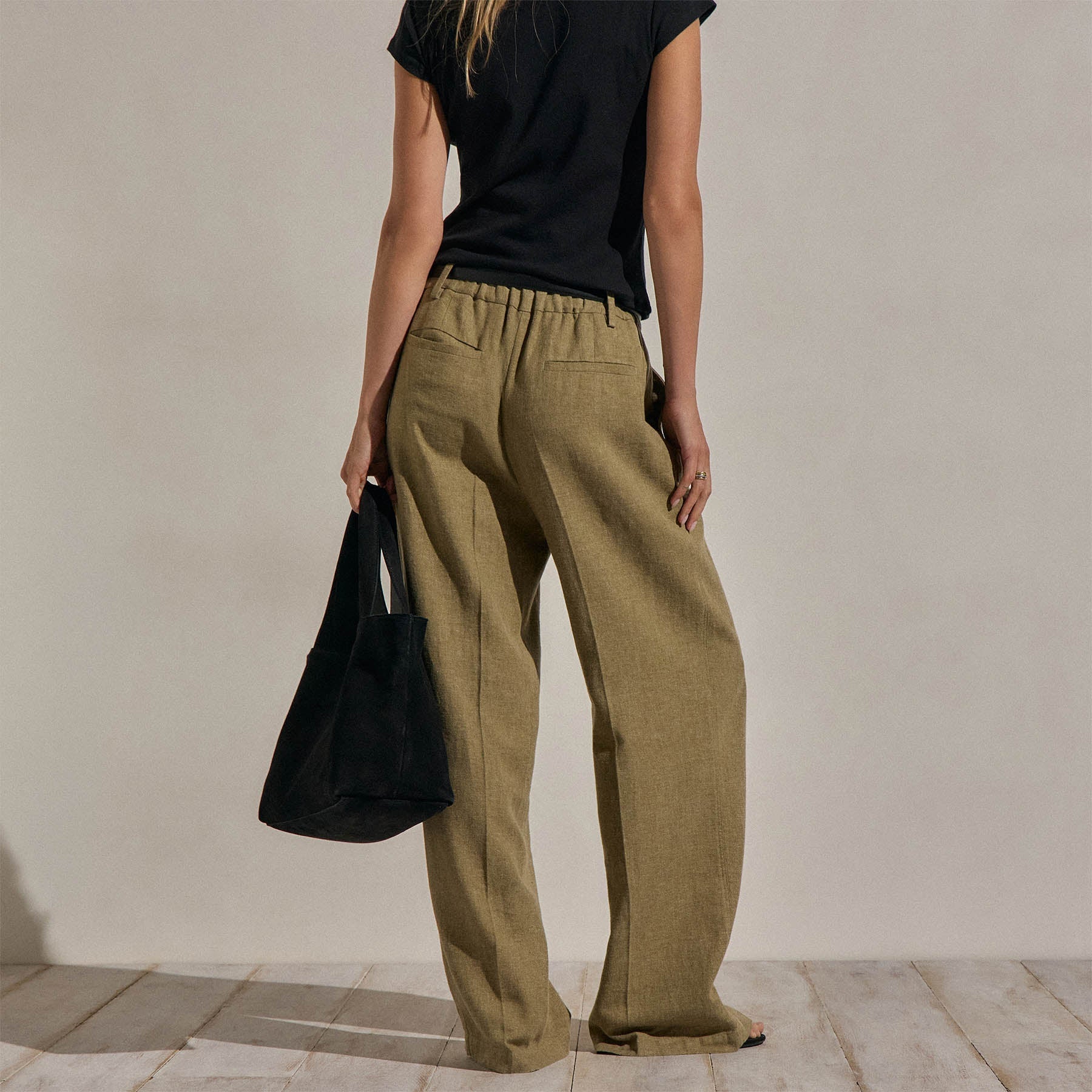 Linen Twill Pleated Wide Leg Trouser - Fleck Green