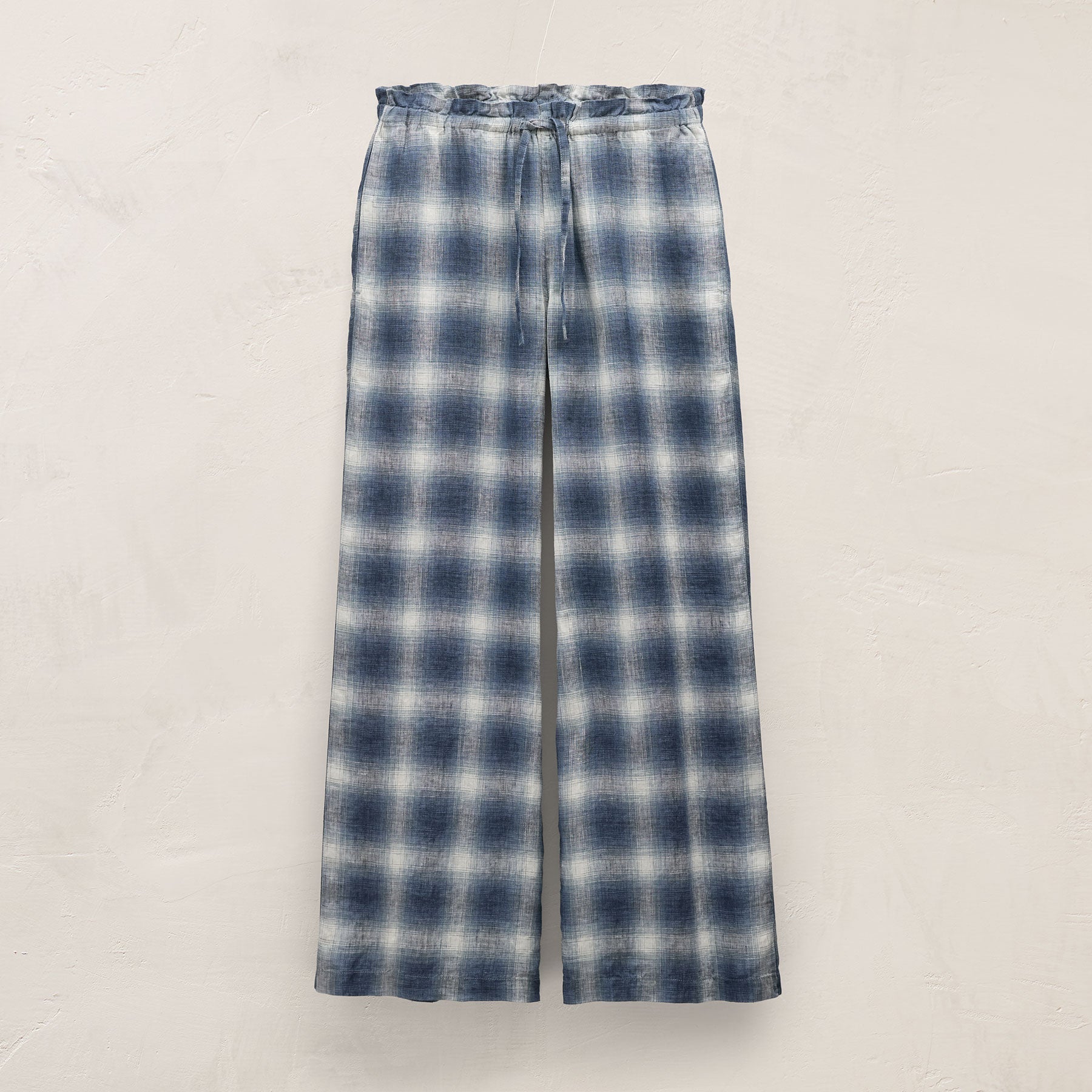 Plaid Linen Beach Pant - Blue Plaid
