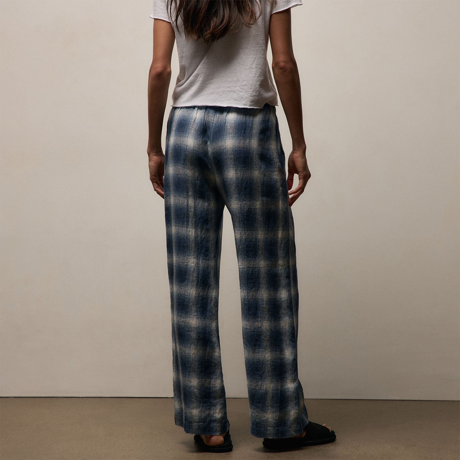 Plaid Linen Beach Pant - Blue Plaid