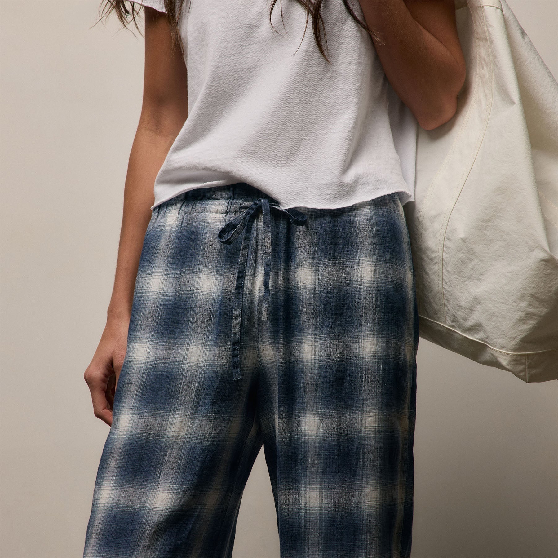 Plaid Linen Beach Pant - Blue Plaid