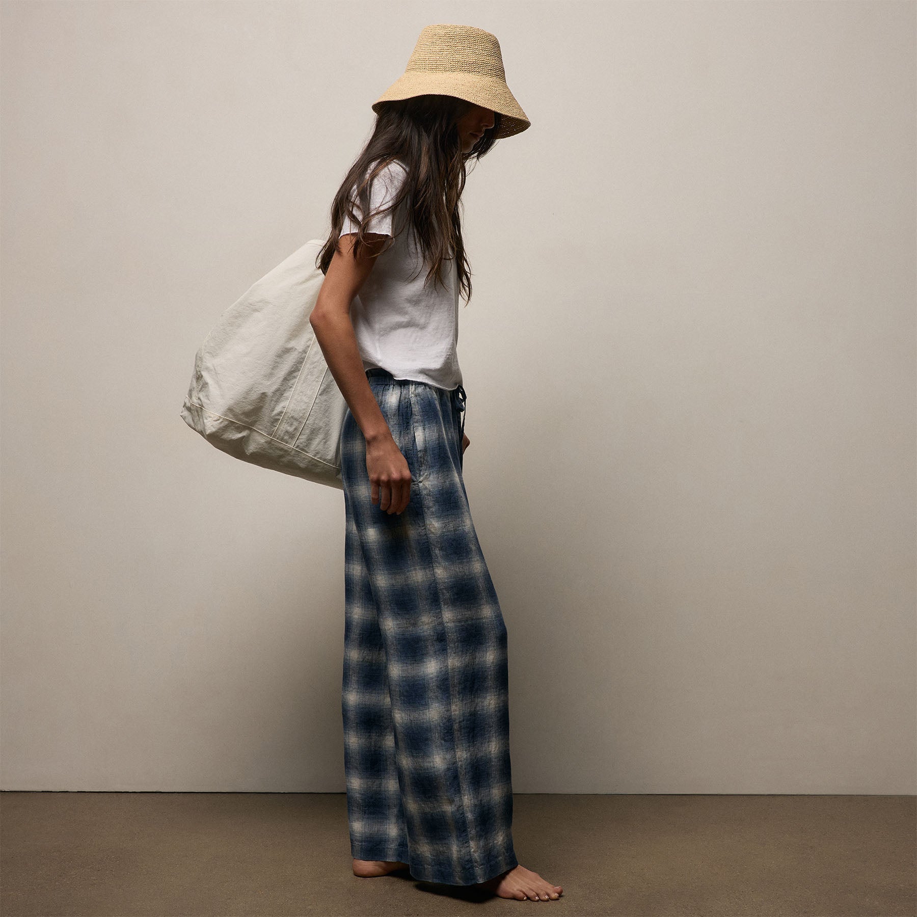 Plaid Linen Beach Pant - Blue Plaid