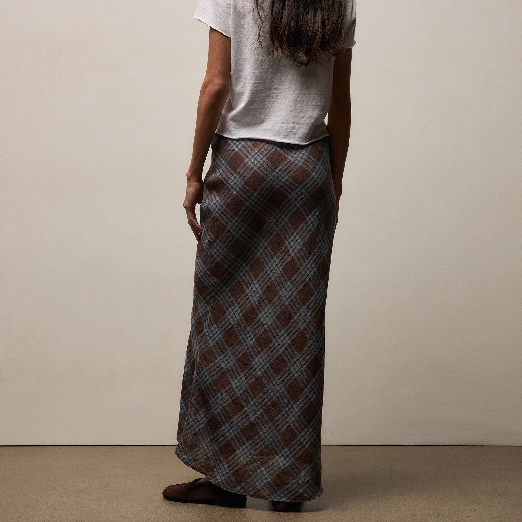 Plaid Linen Skirt - Plum Plaid