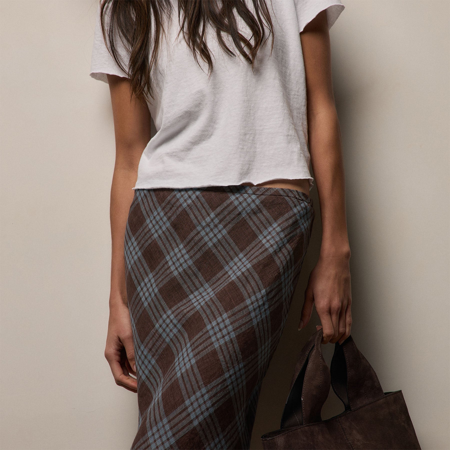 Plaid Linen Skirt - Plum Plaid