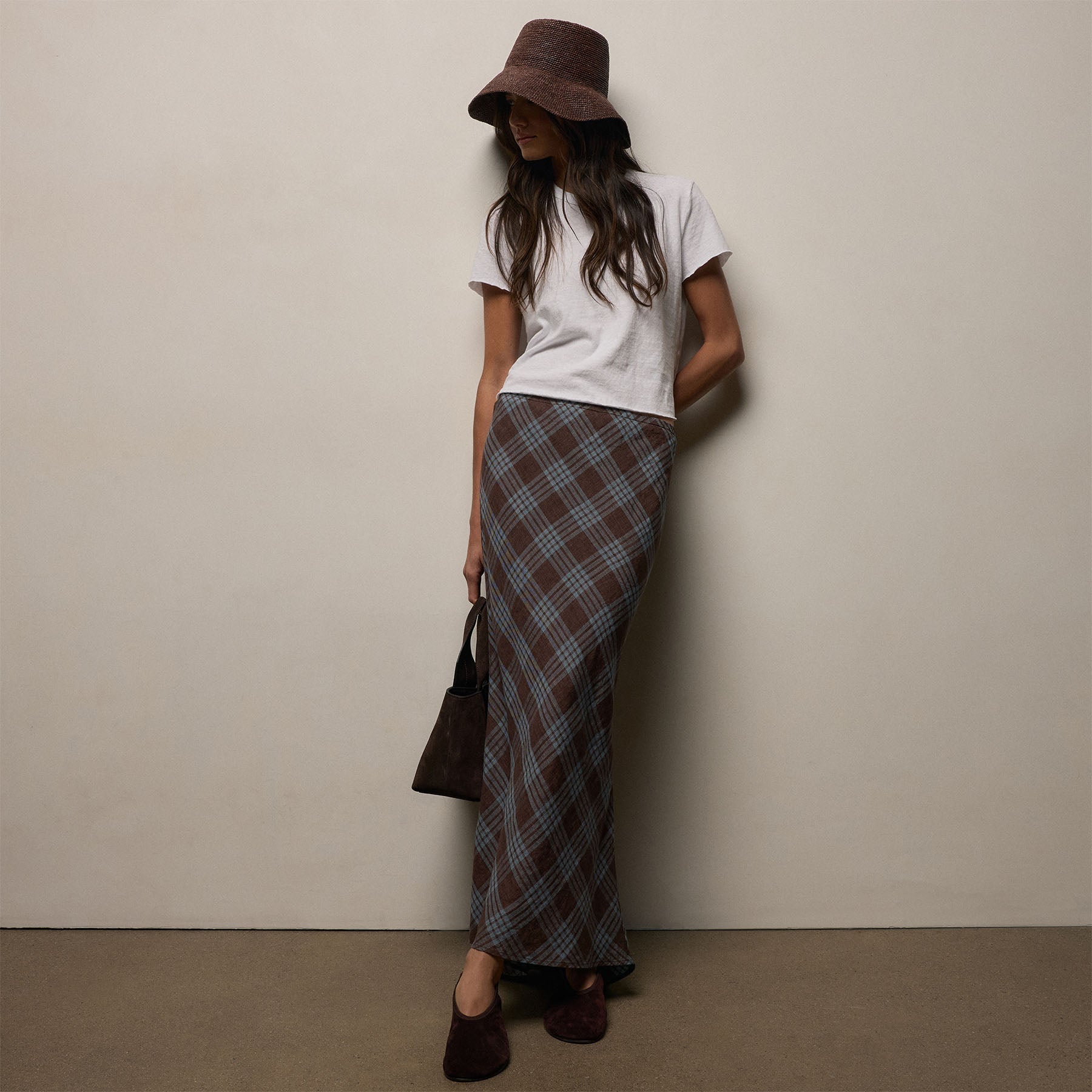 Plaid Linen Skirt - Plum Plaid