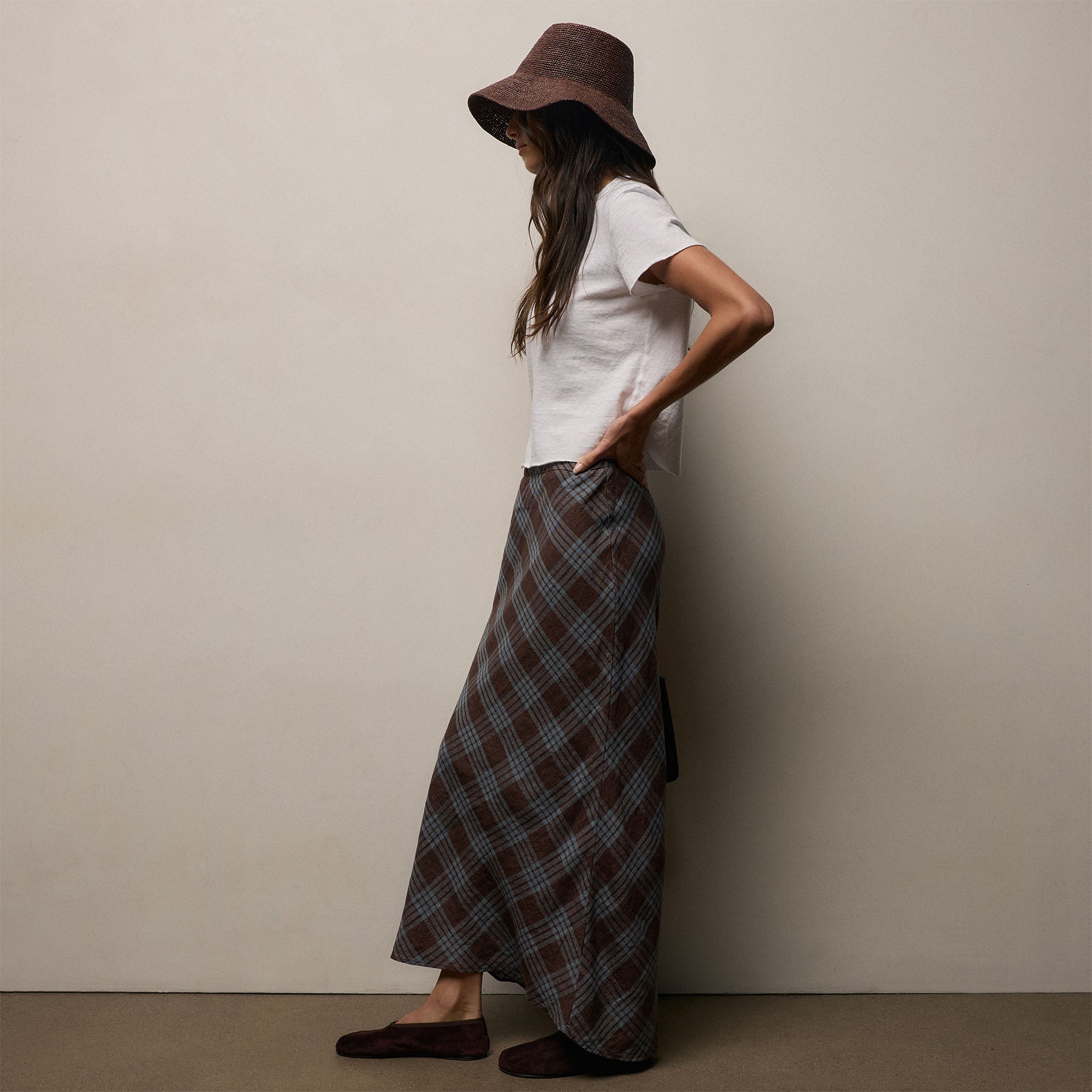 Plaid Linen Skirt - Plum Plaid