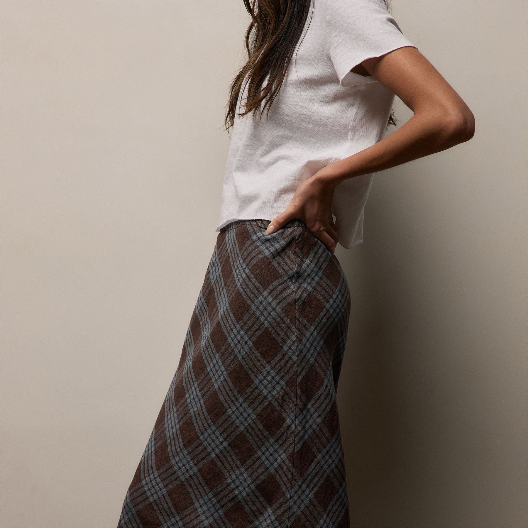Plaid Linen Skirt - Plum Plaid
