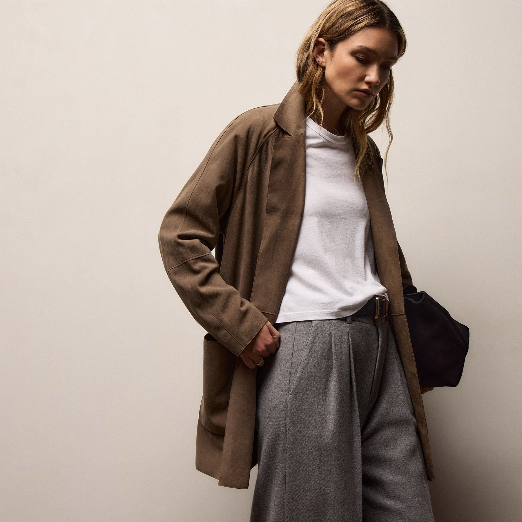 Suede Trench Coat - Caribou
