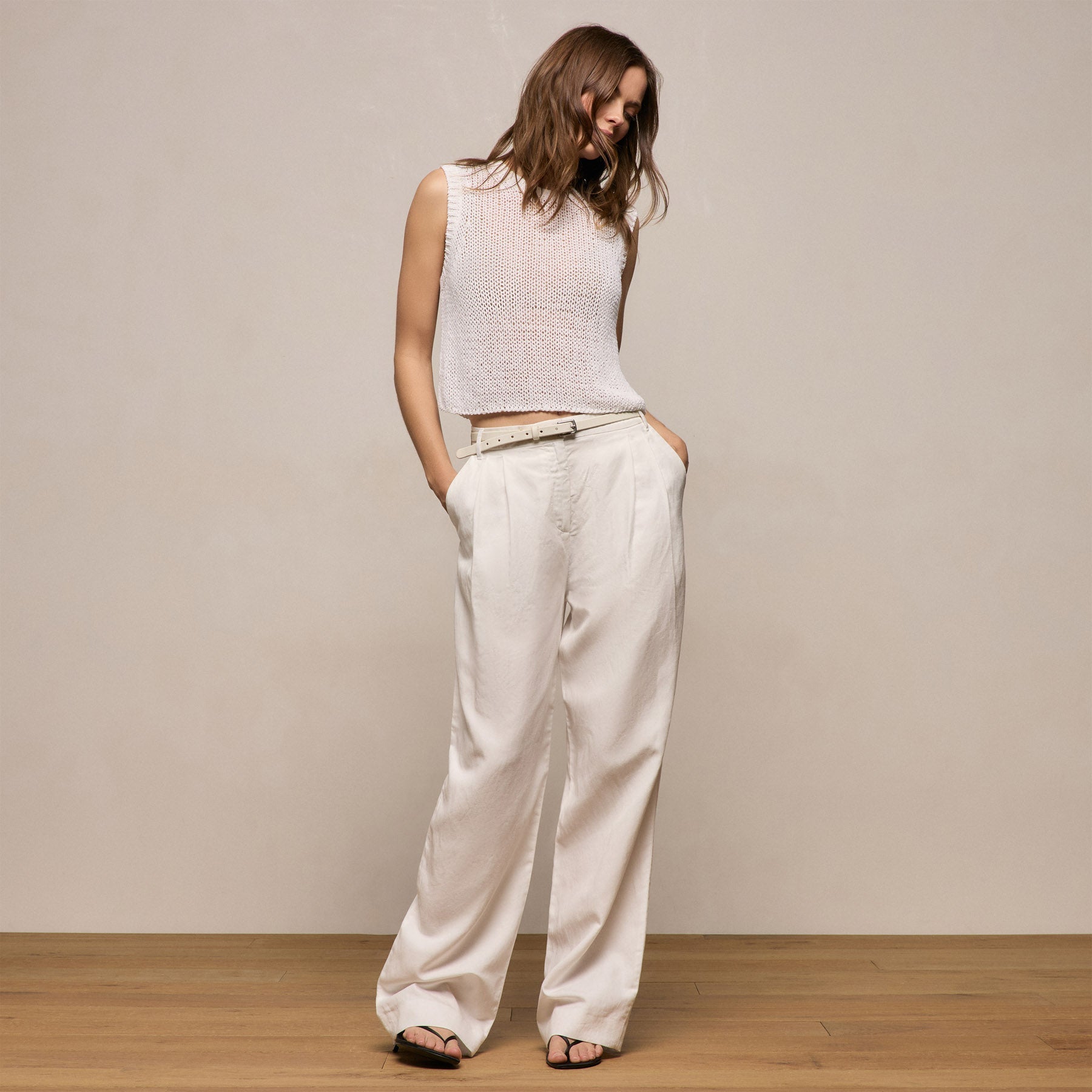 Twill Pleated Trouser - Off White