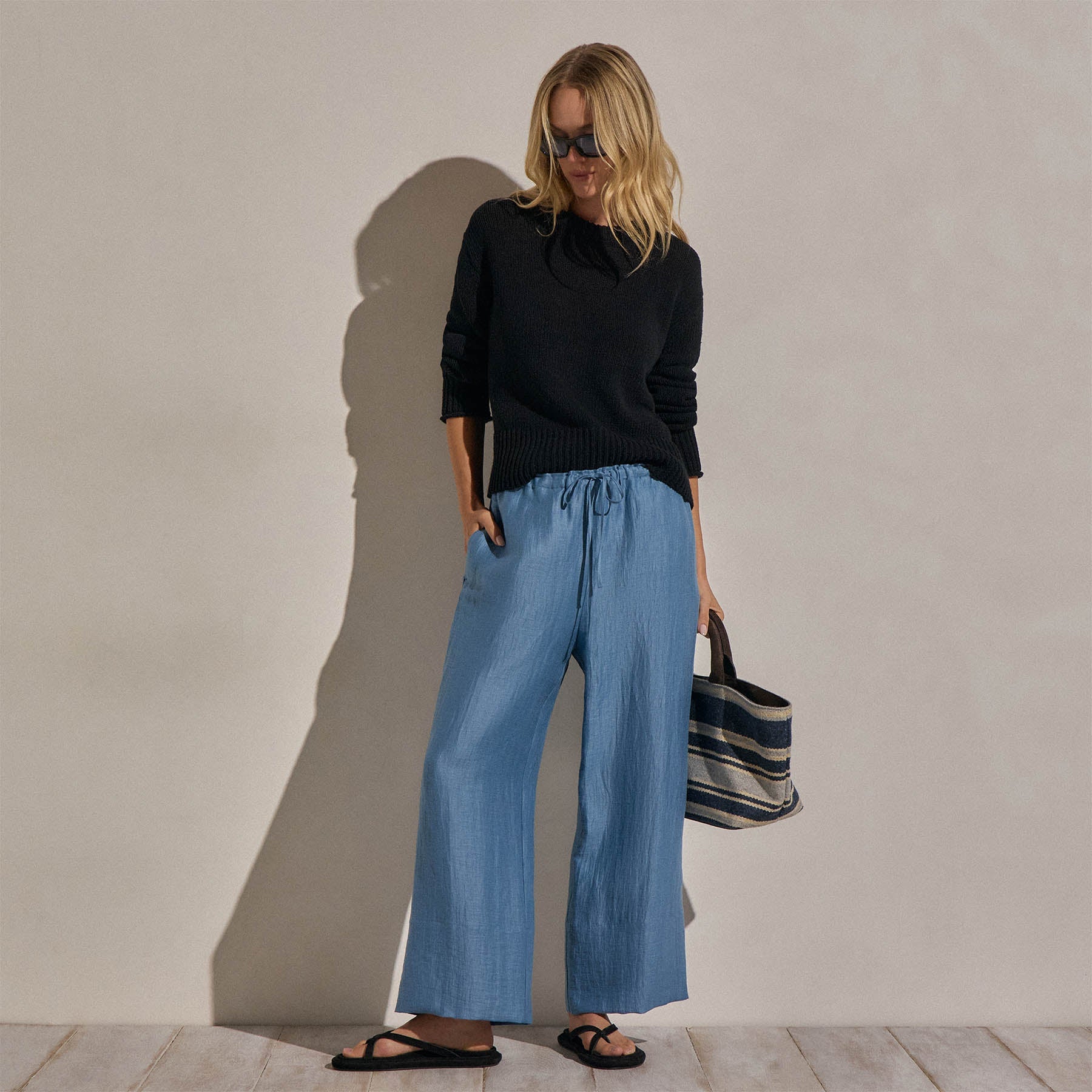Linen Wide Cuff Pant - Blue Hyacinth