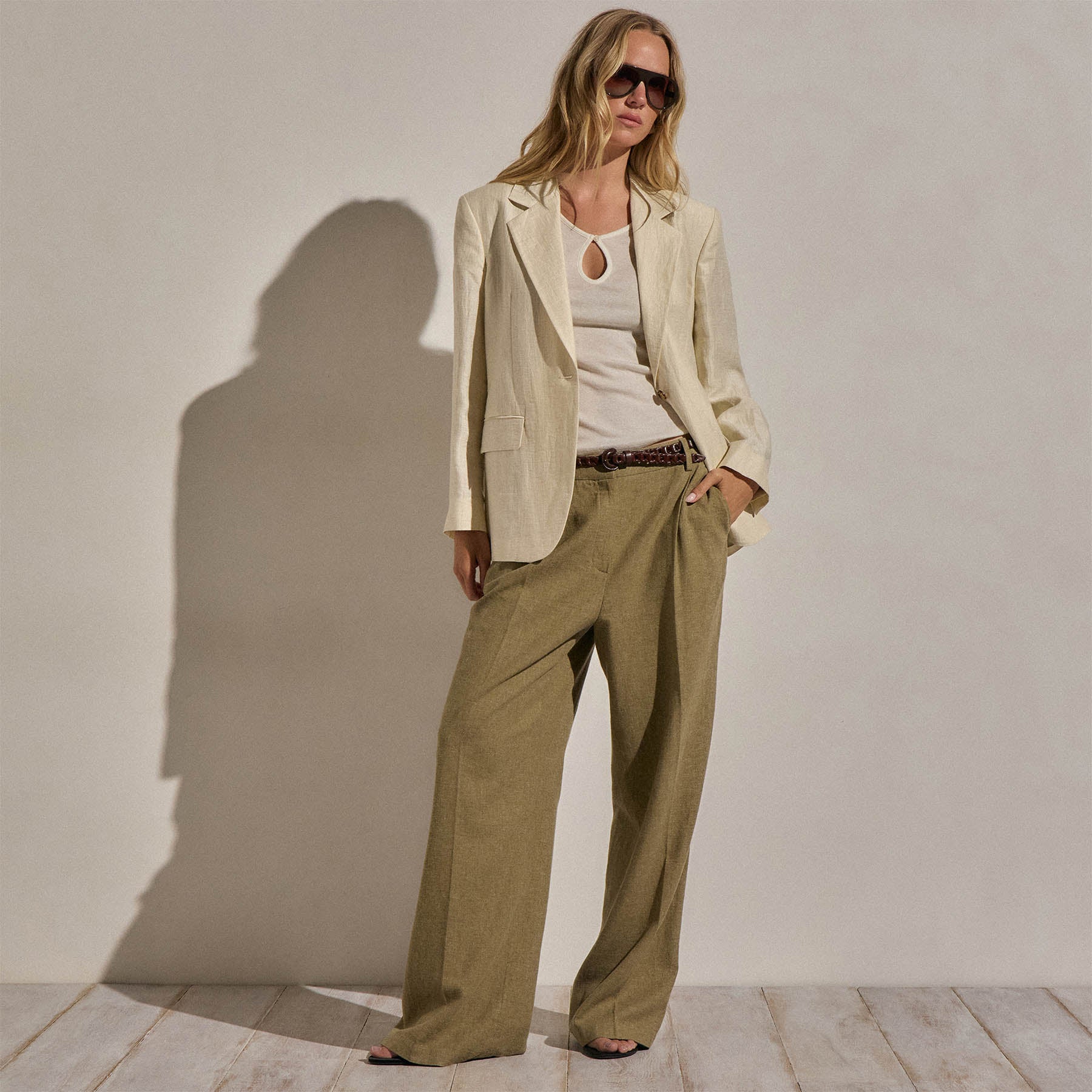 Crinkle Linen Relaxed Blazer - Ecru