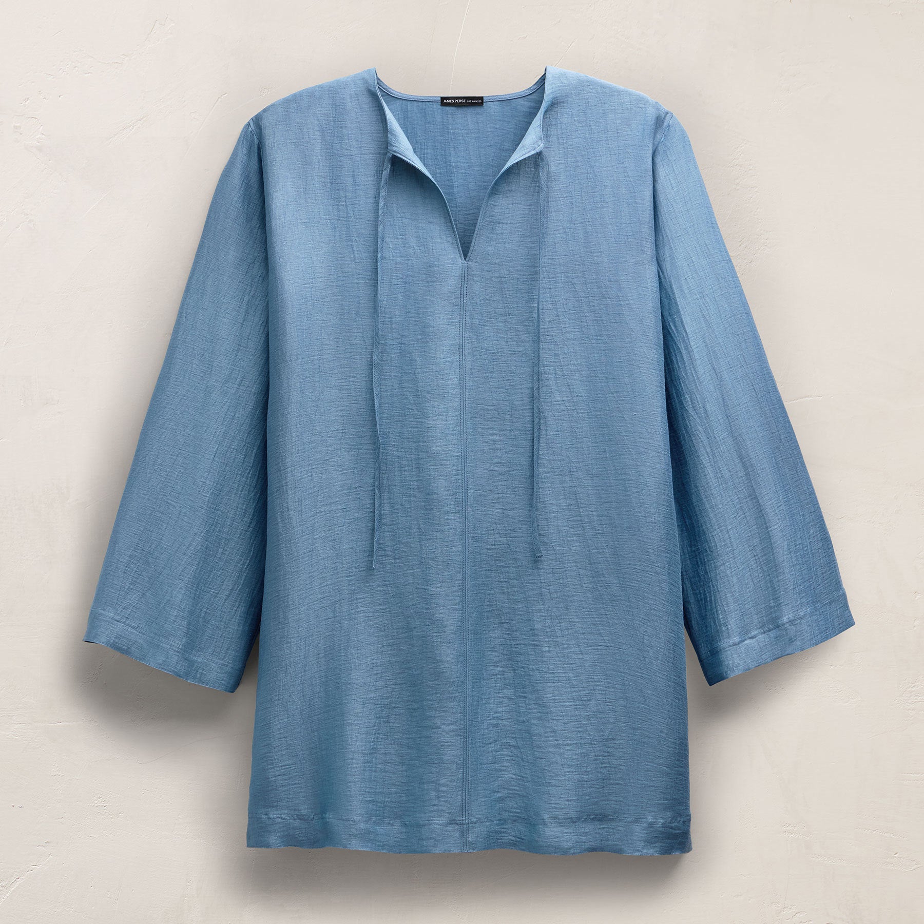 Textured Linen Tie Front Tunic Dress - Blue Hyacinth