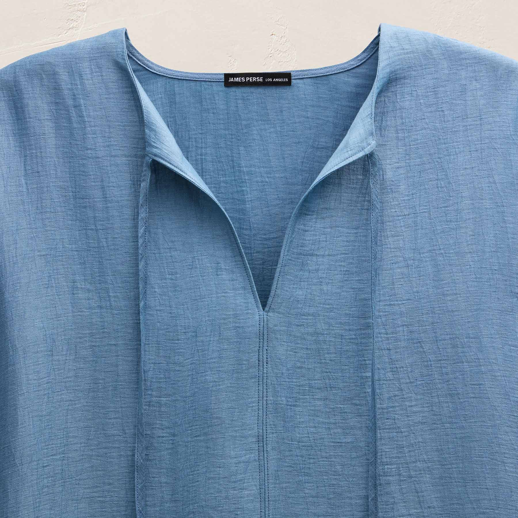 Textured Linen Tie Front Tunic Dress - Blue Hyacinth