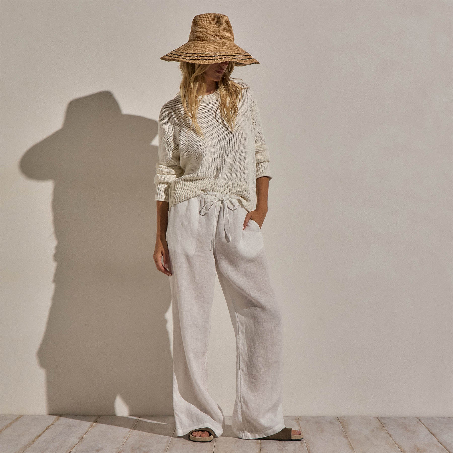 Textured Linen Cotton Sweater - Off White