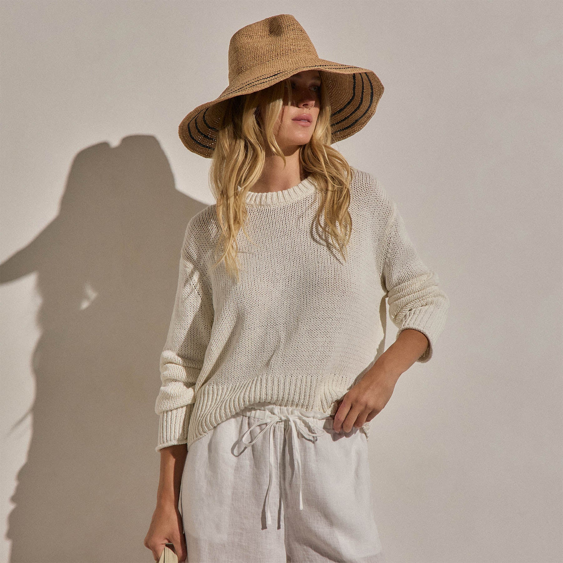 Textured Linen Cotton Sweater - Off White