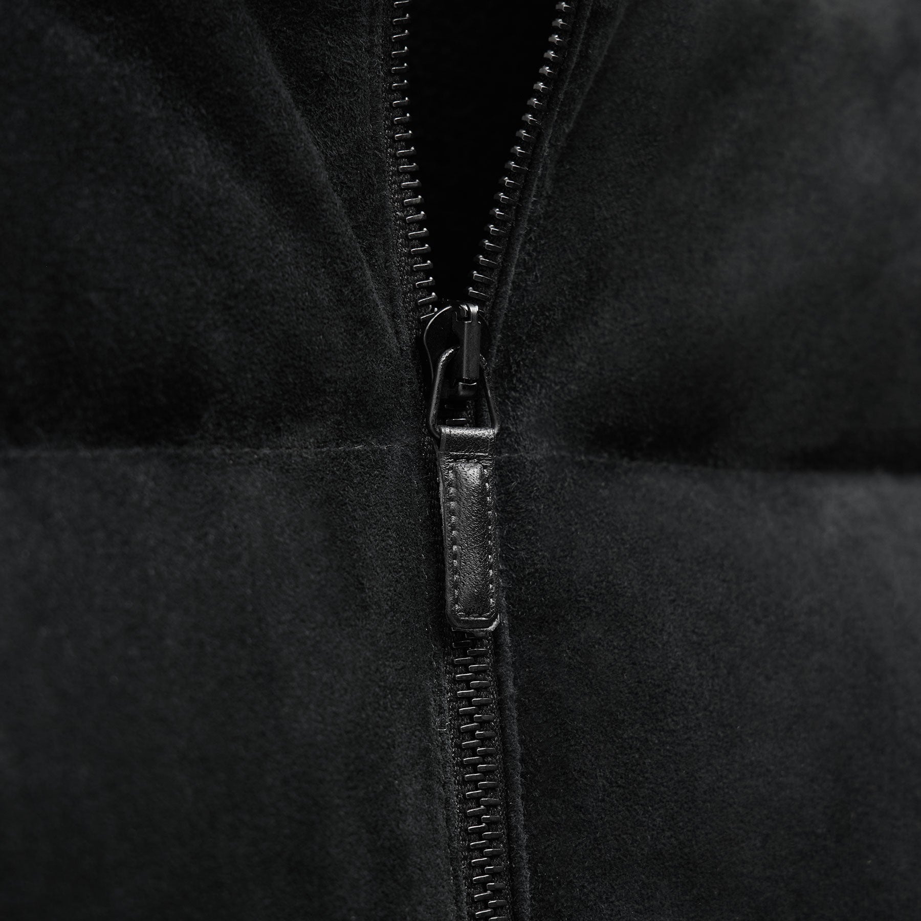 Quilted Suede Mixed Media Jacket - Black