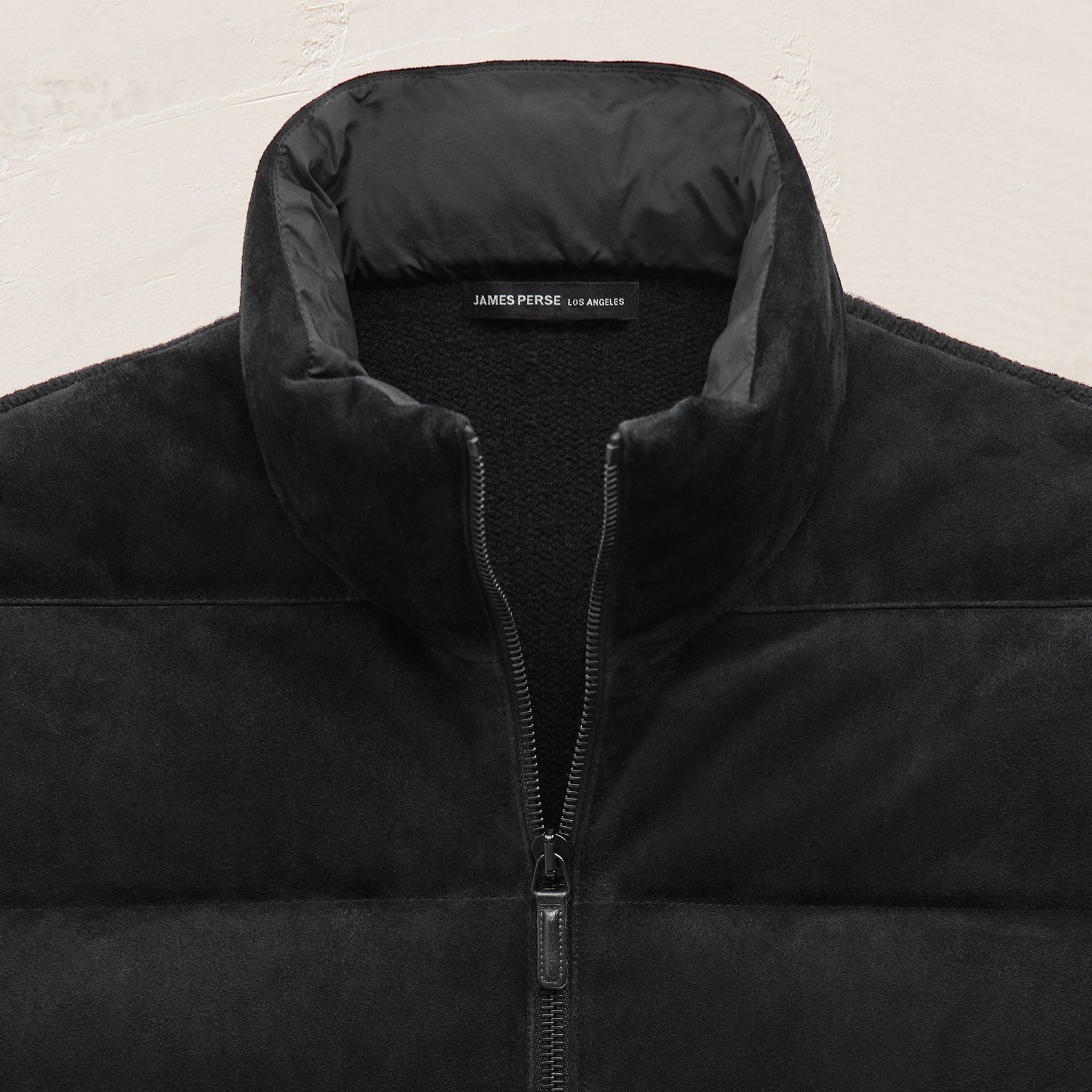 Quilted Suede Mixed Media Jacket - Black