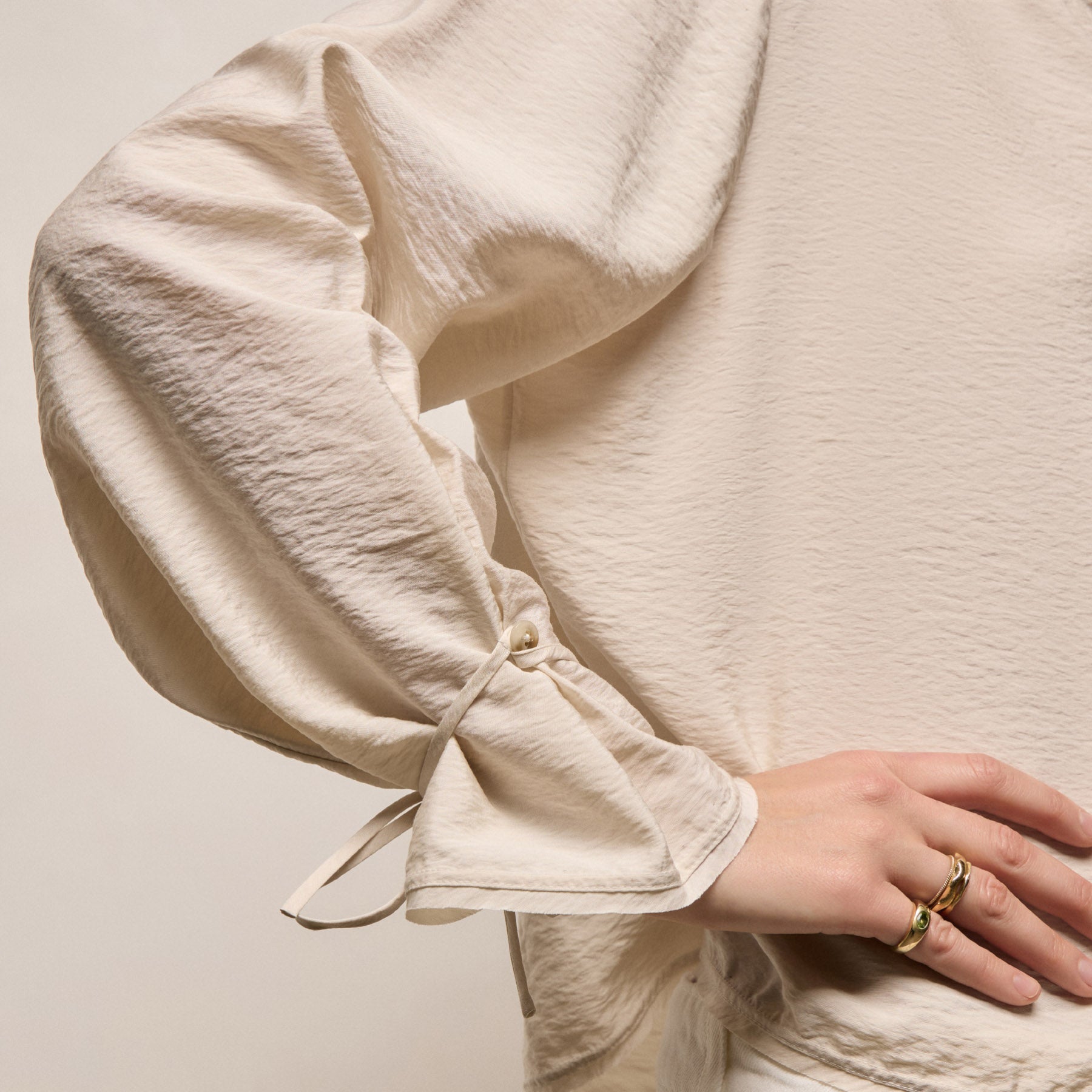Modal Silk Blend Tie Up Blouse - Parchment