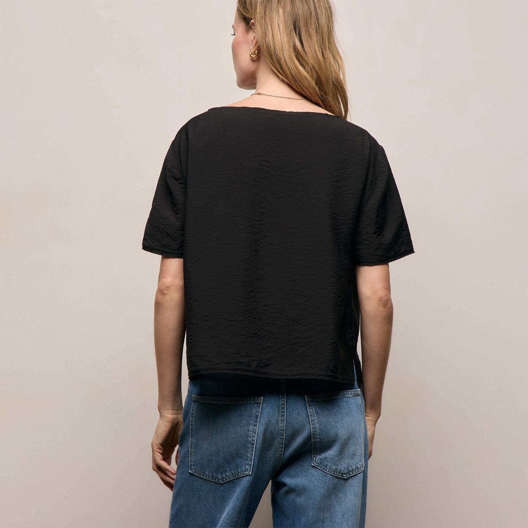 Modal Silk Blend Drop Shoulder Blouse - Black