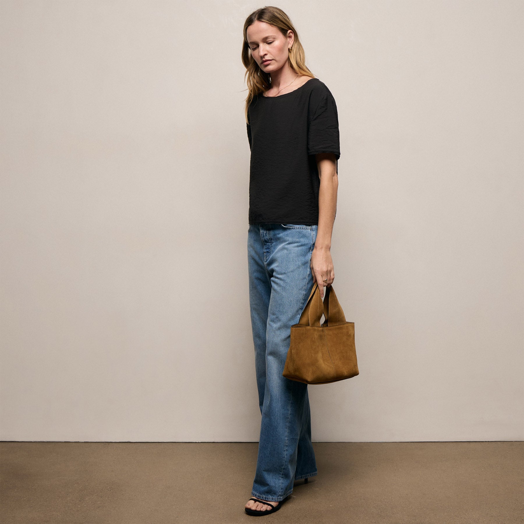 Modal Silk Blend Drop Shoulder Blouse - Black