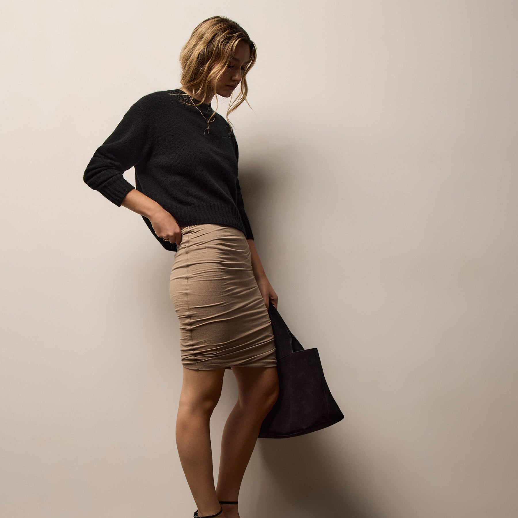 Melange Jersey Skirt - Coffee