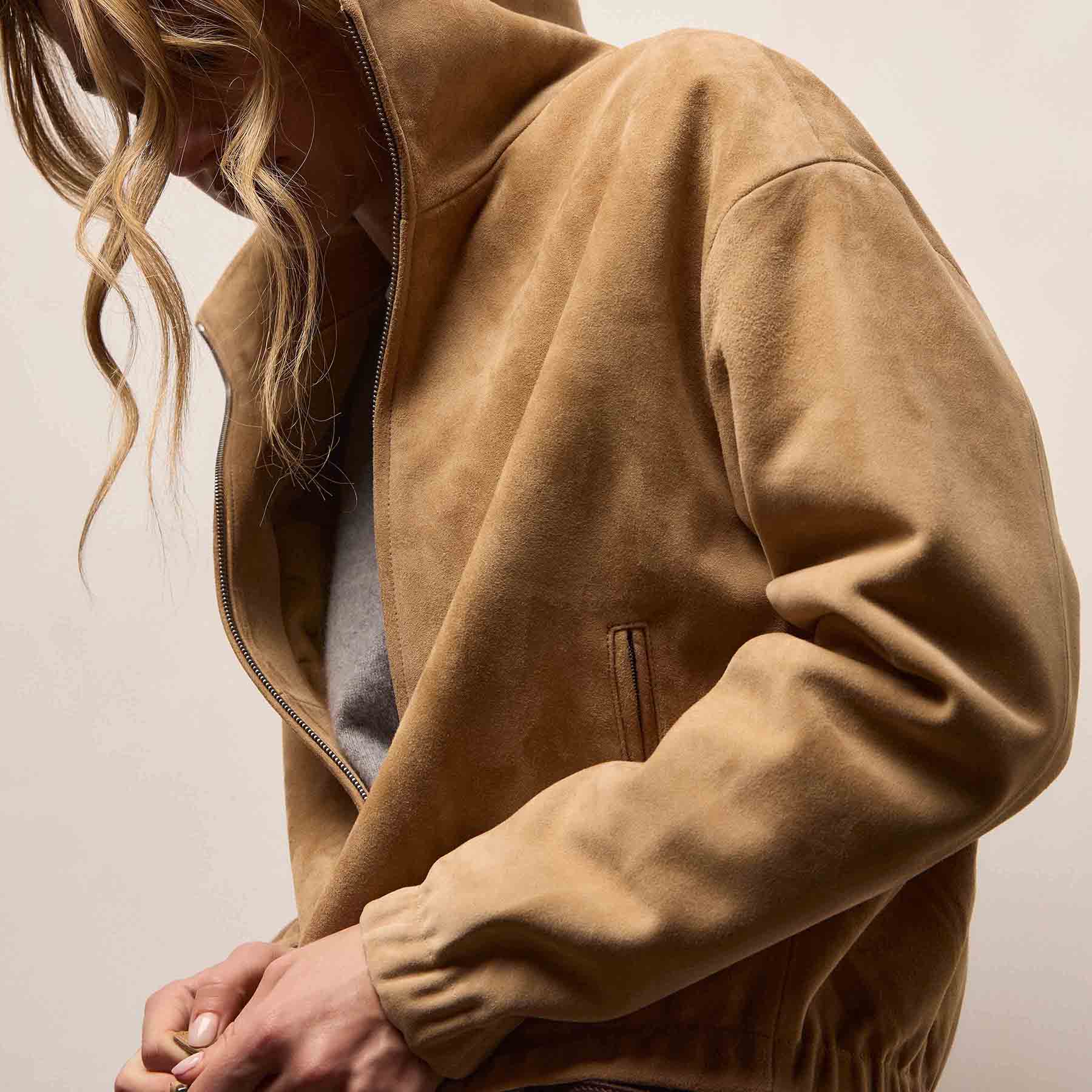 Suede Bomber Jacket - Sand