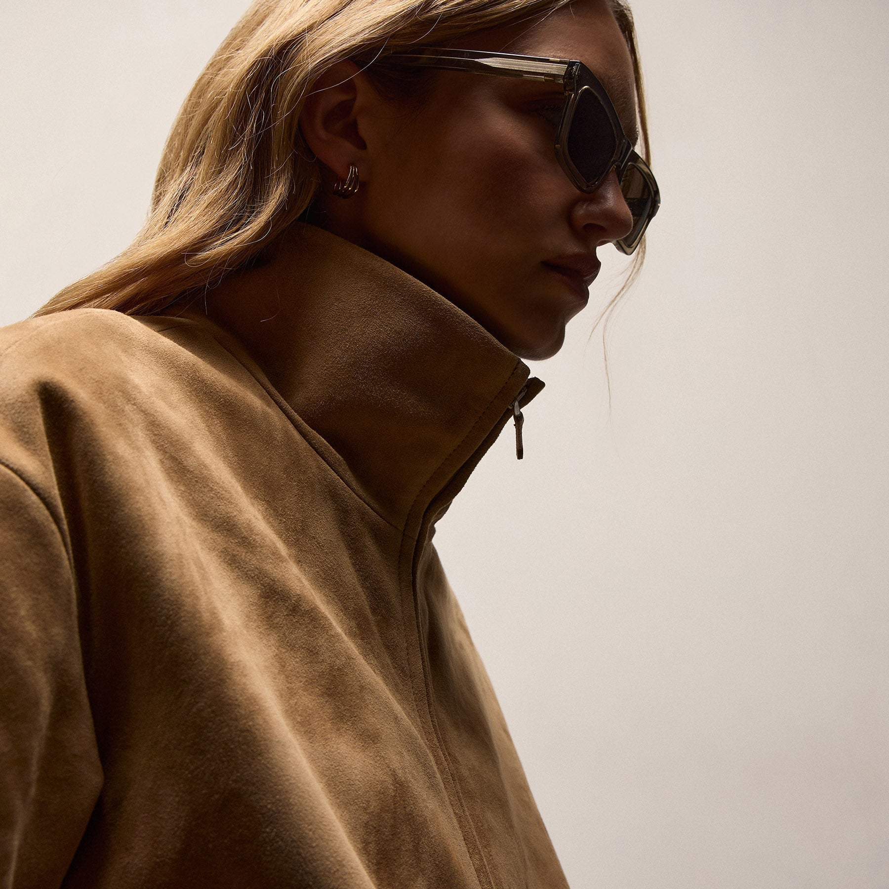 Suede Bomber Jacket - Sand
