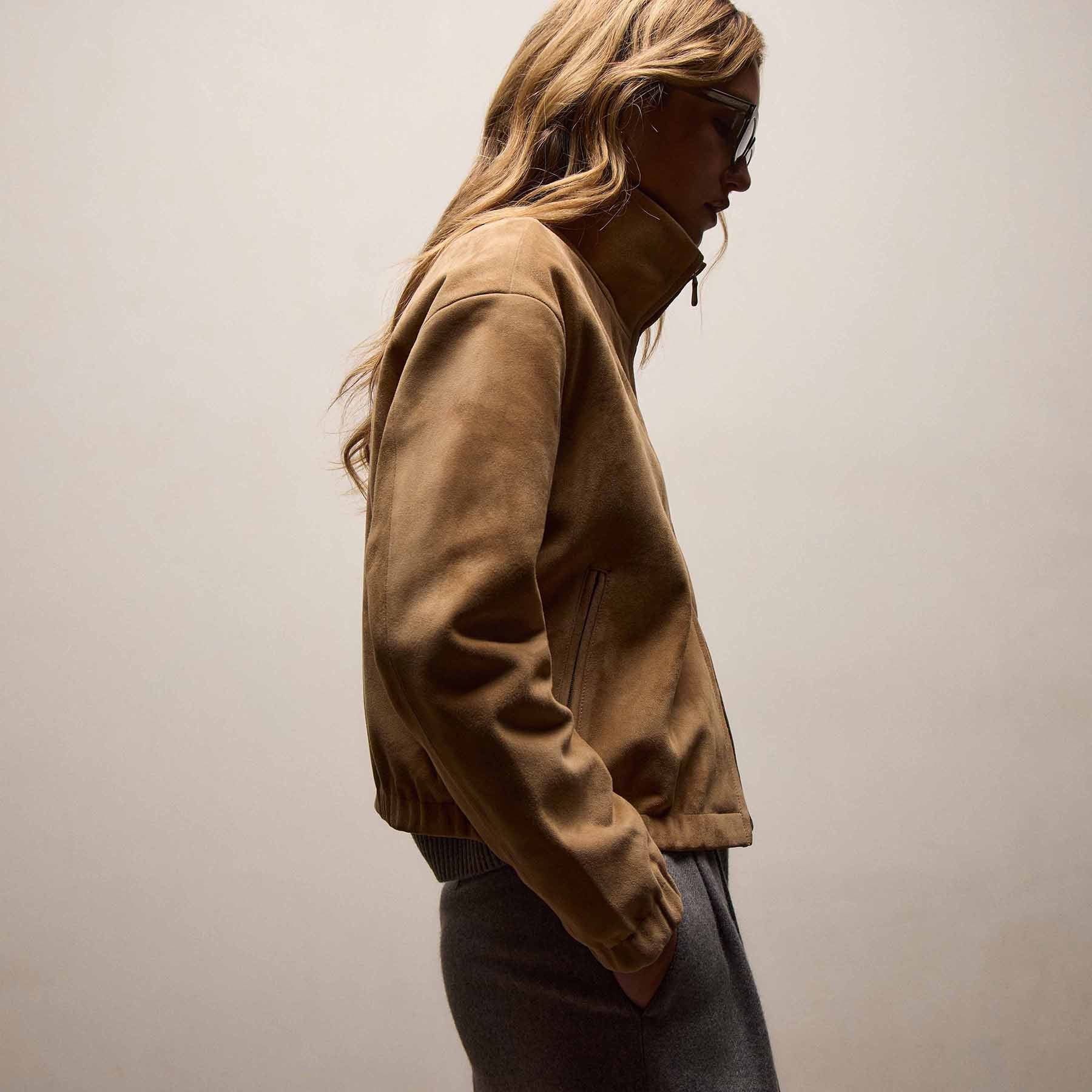 Suede Bomber Jacket - Sand