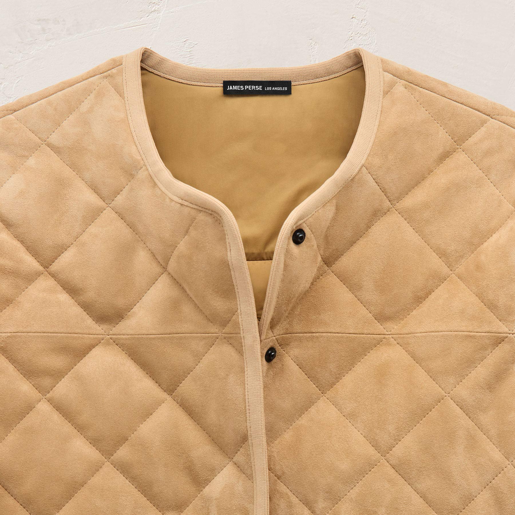 Quilted Suede Collarless Jacket - Sand