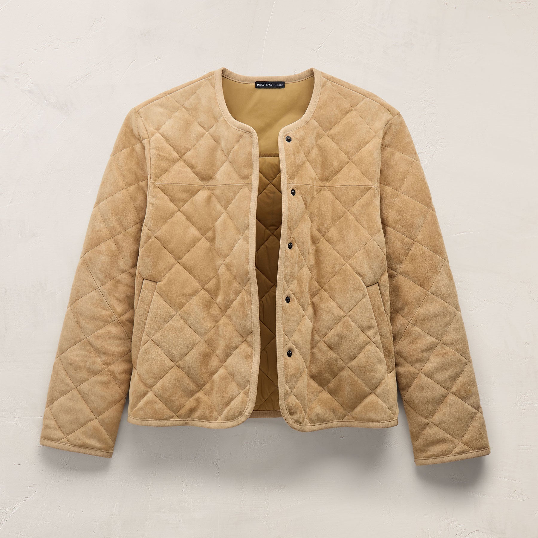 Quilted Suede Collarless Jacket - Sand