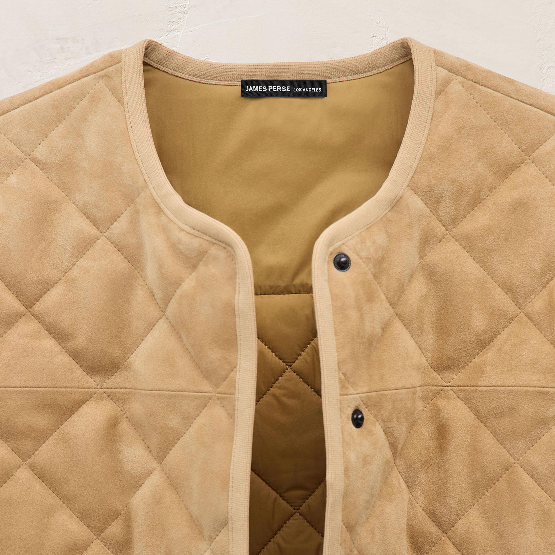 Quilted Suede Collarless Jacket - Sand