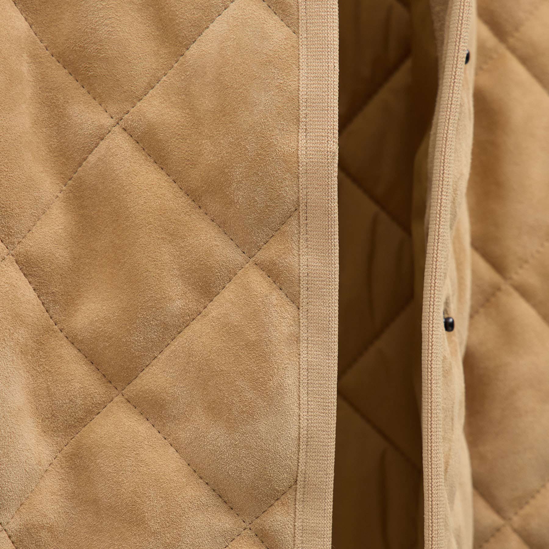 Quilted Suede Collarless Jacket - Sand