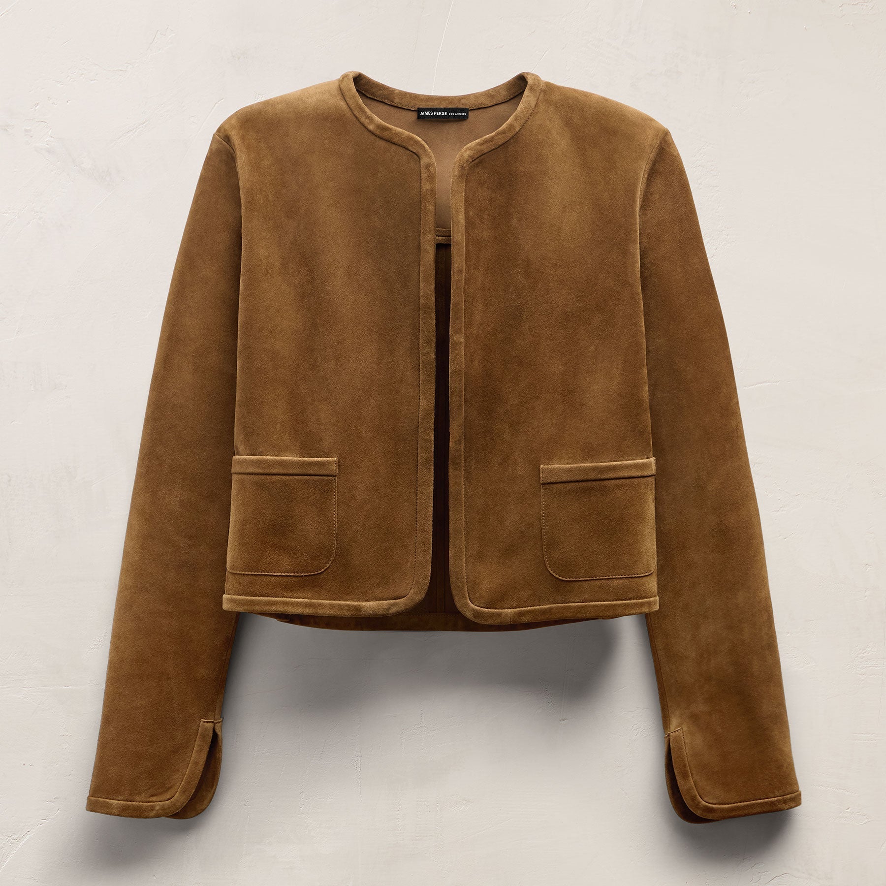 Suede Cropped Open Jacket - Tabacco