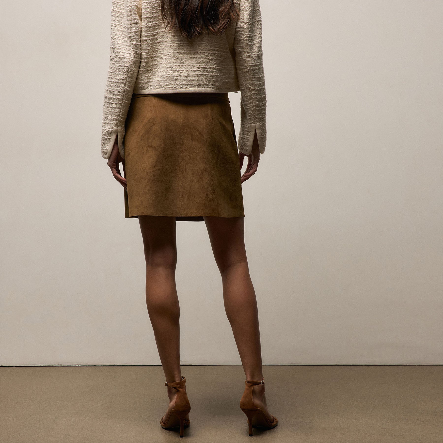 Wrap Front Suede Mini Skirt - Tabacco