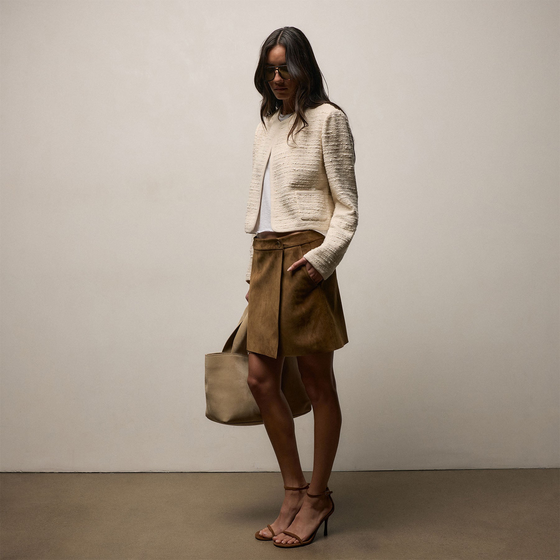 Wrap Front Suede Mini Skirt - Tabacco