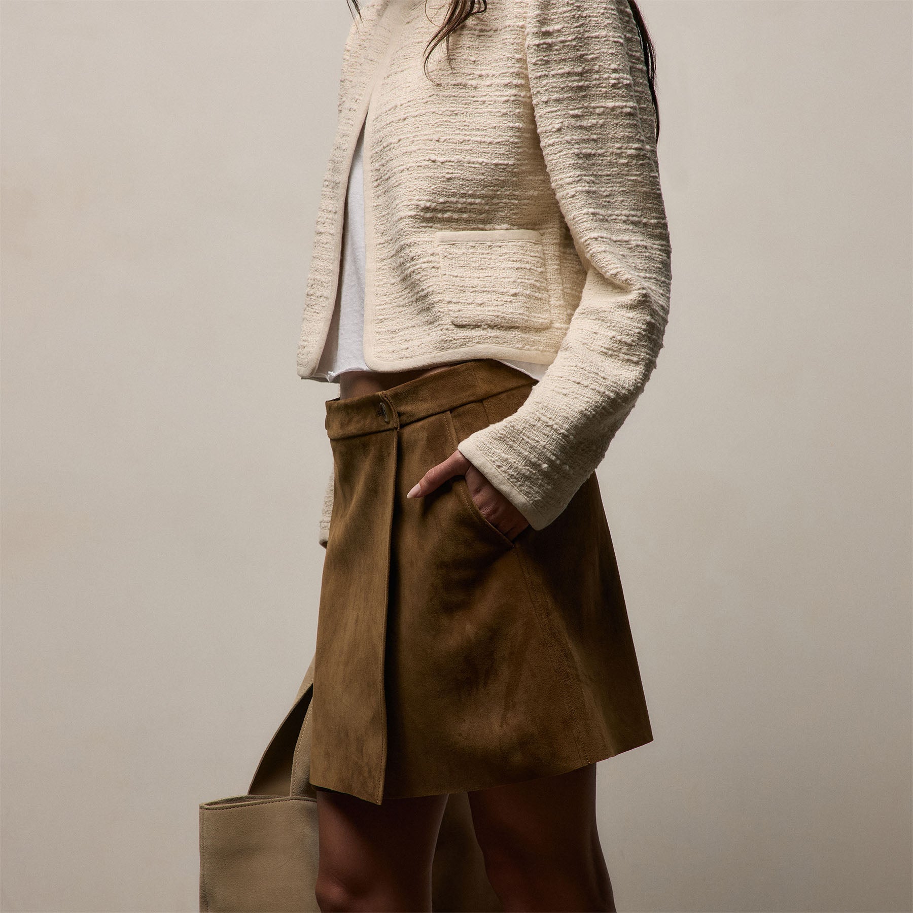 Wrap Front Suede Mini Skirt - Tabacco