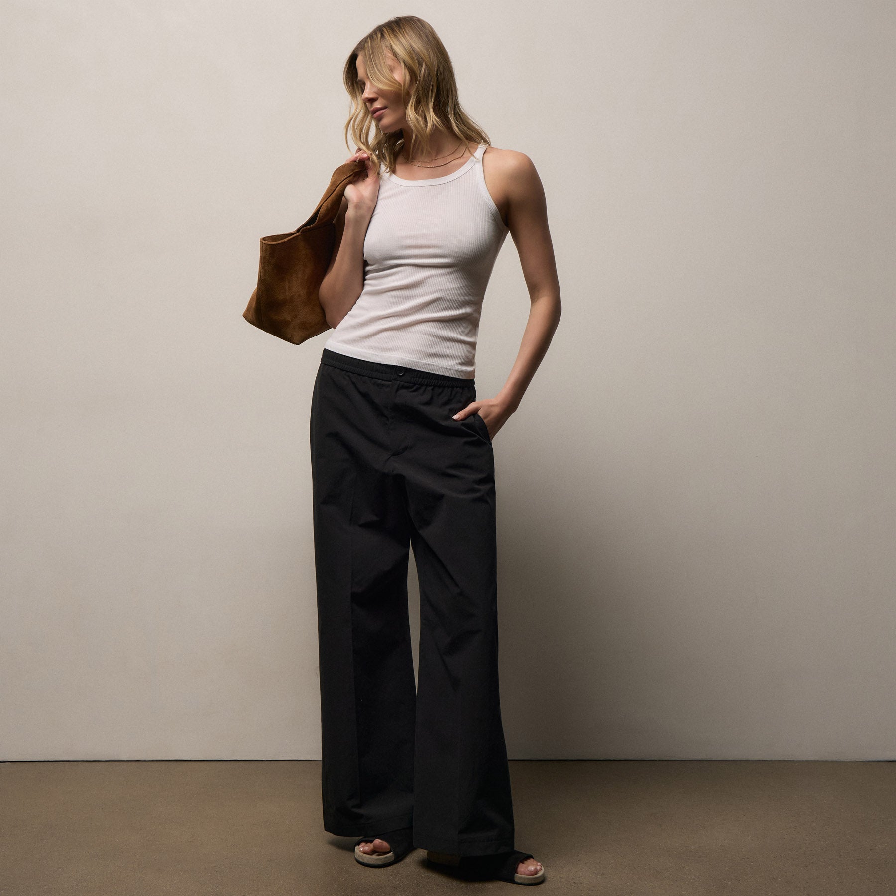 Ribbed High Neck Cami - White
