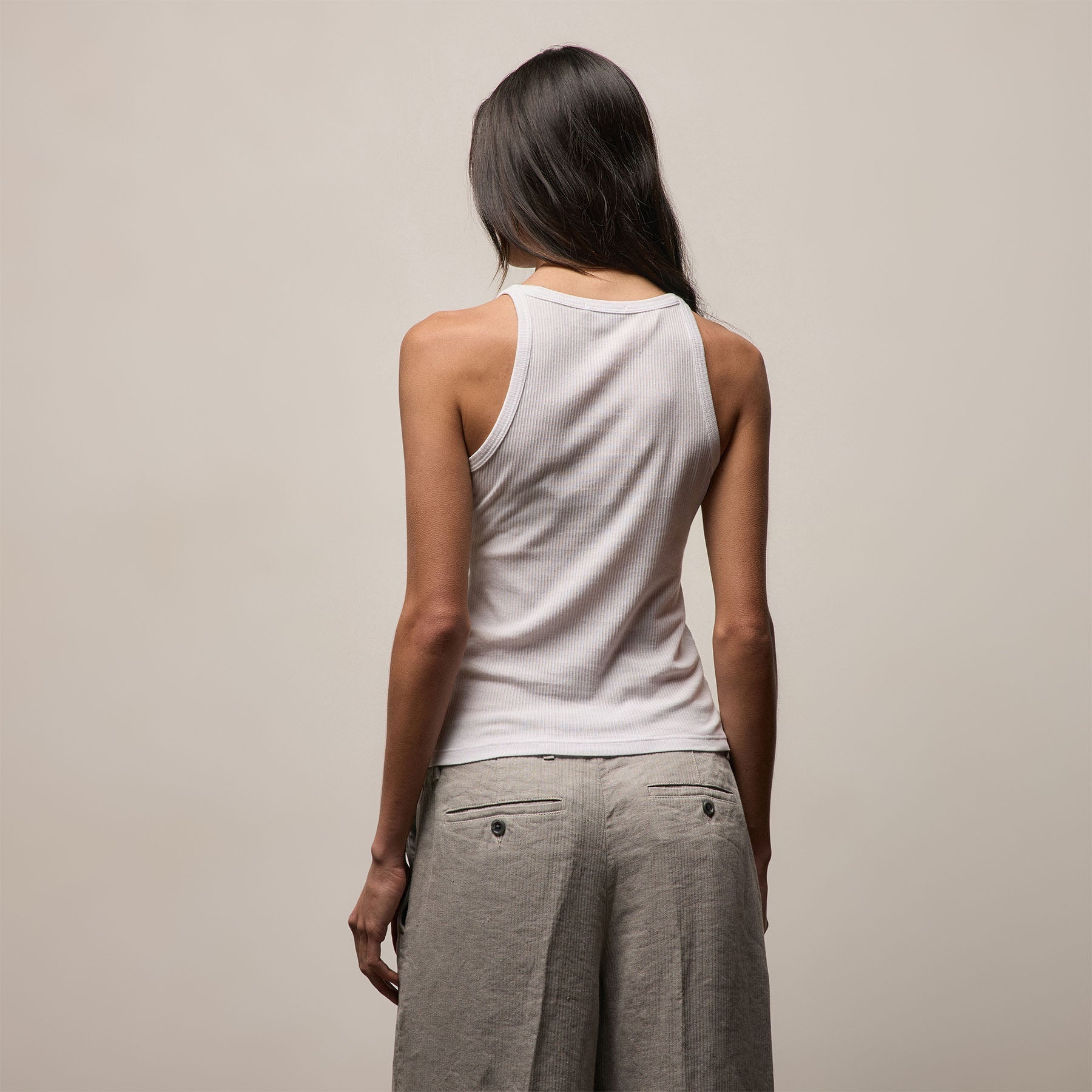 Ribbed High Neck Cami - White