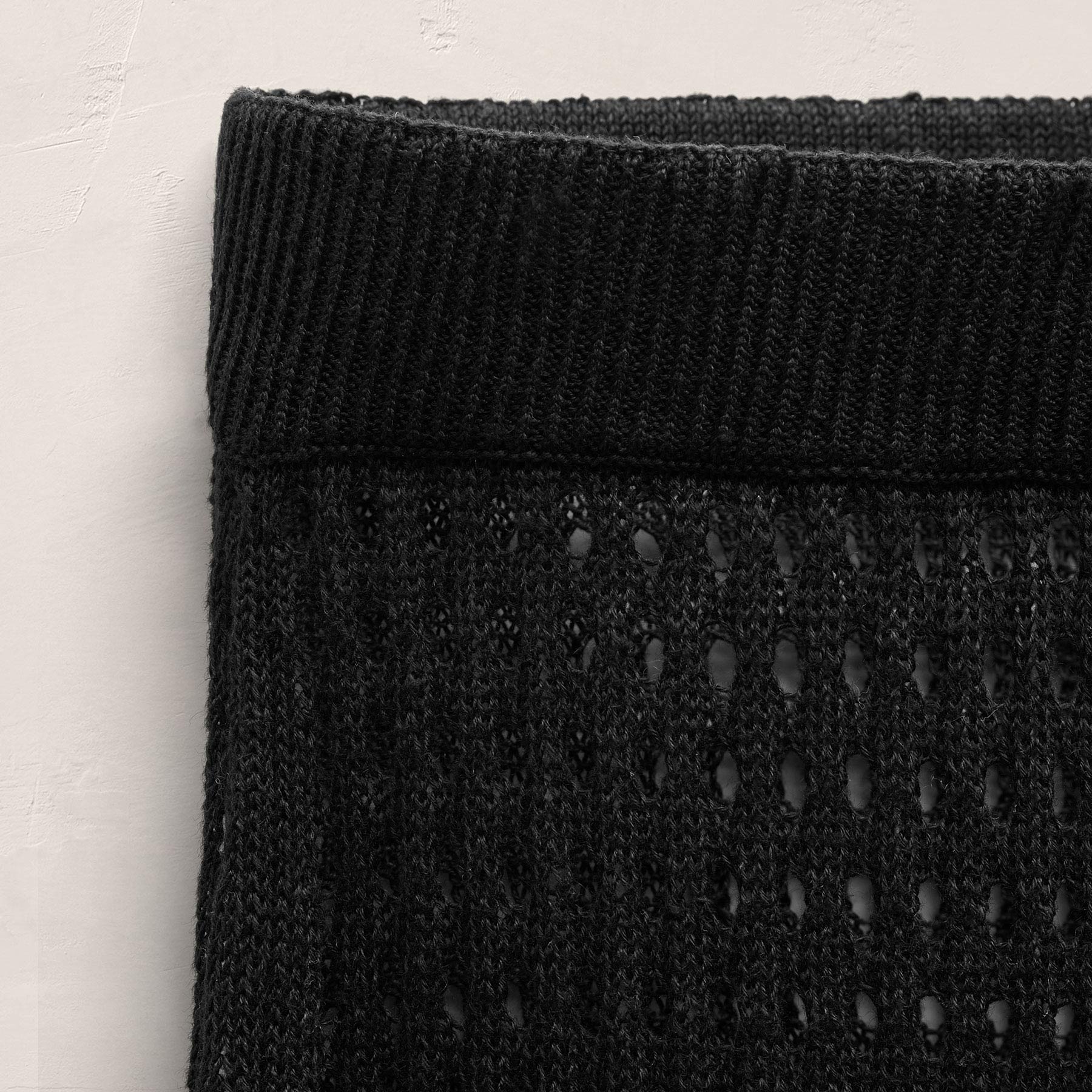 Linen Open Knit Midi Skirt - Black