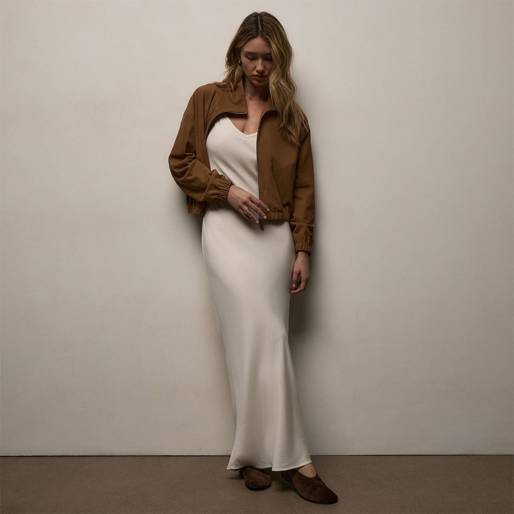 Perforated Suede Blouson Jacket - Gingerbread