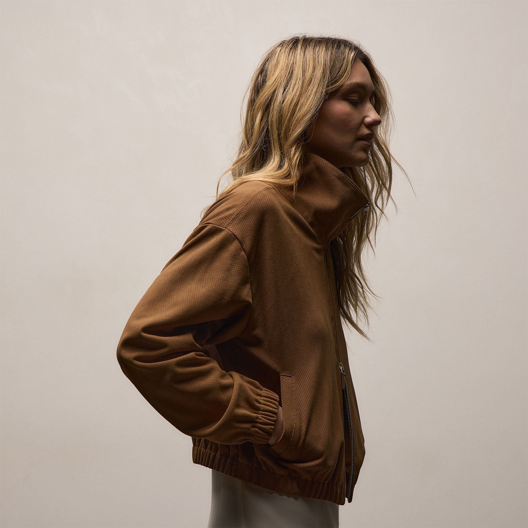 Perforated Suede Blouson Jacket - Gingerbread