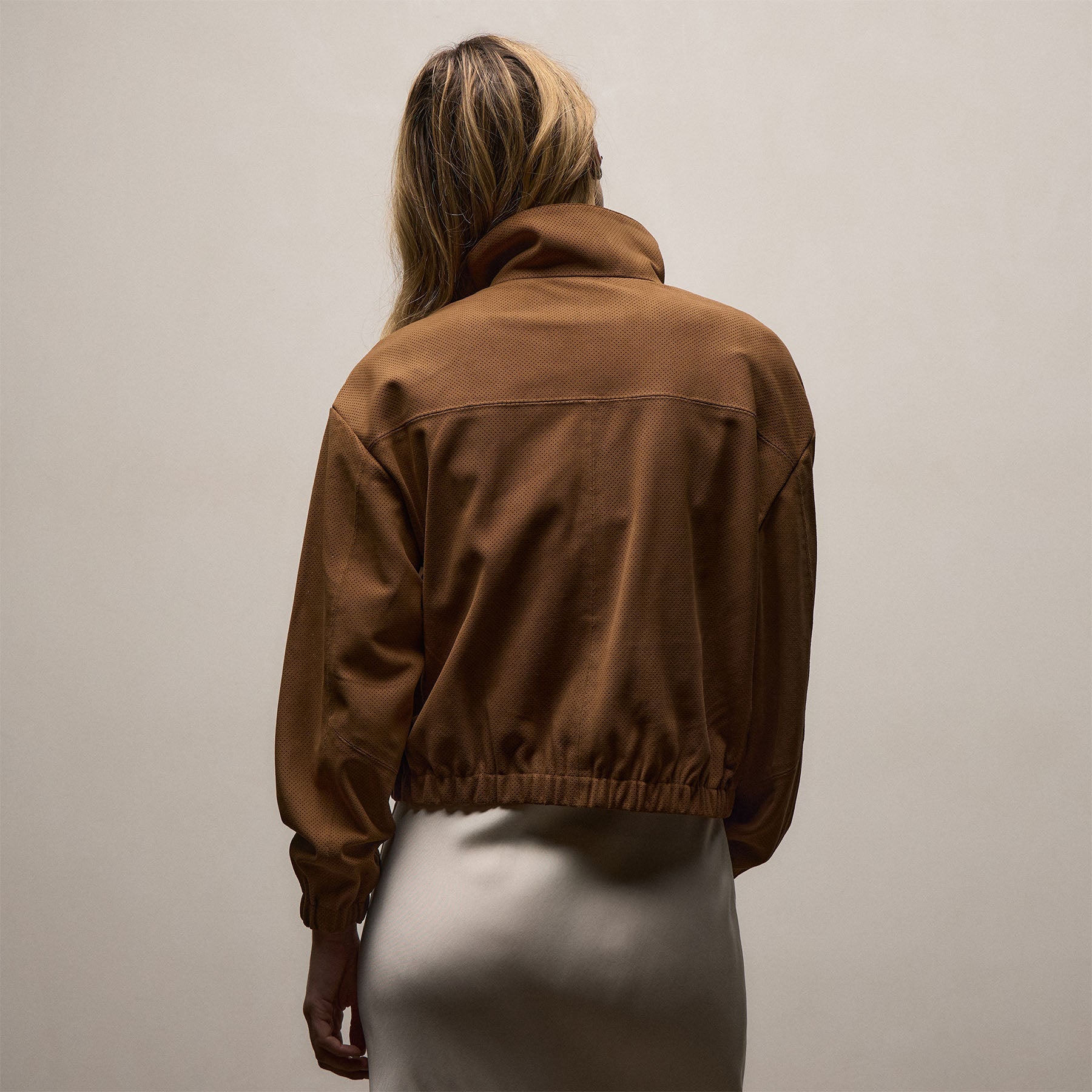 Perforated Suede Blouson Jacket - Gingerbread