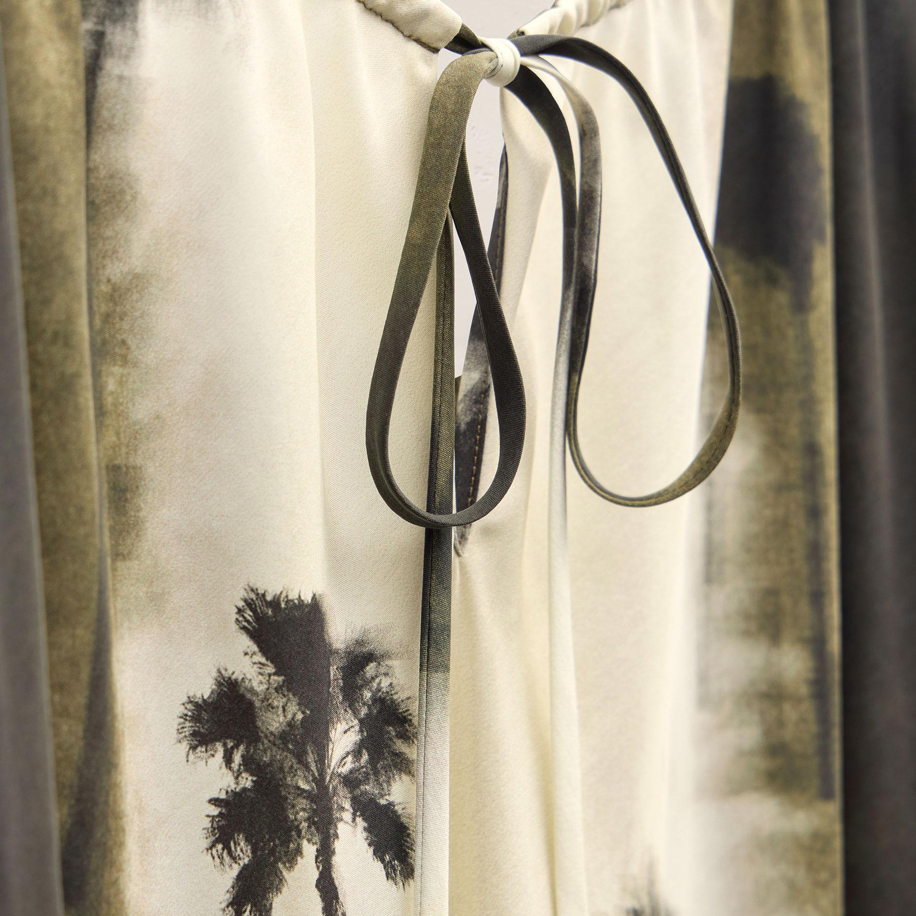 Printed Washed Silk Strappy Cami Dress - Ombre Palm Print