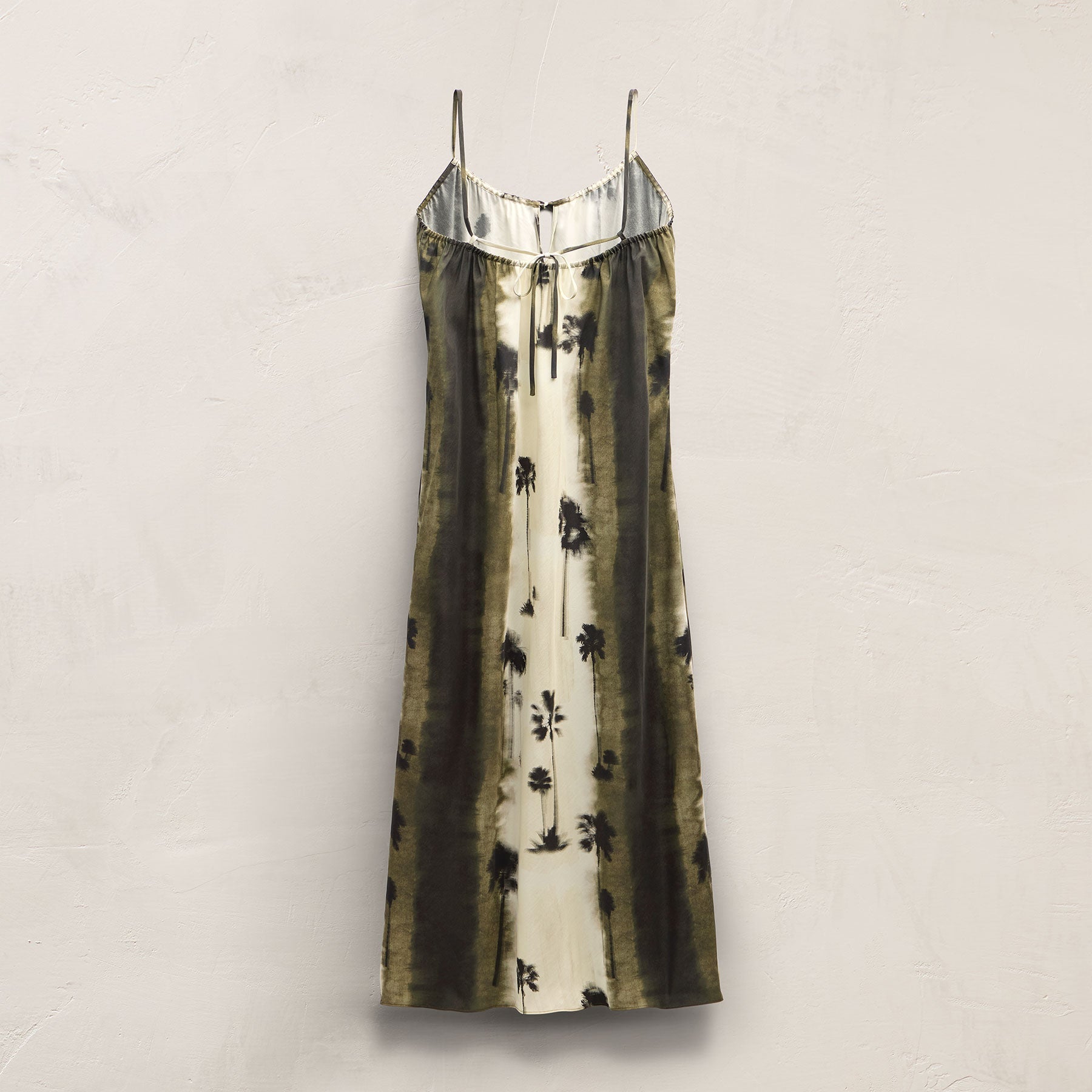 Printed Washed Silk Strappy Cami Dress - Ombre Palm Print