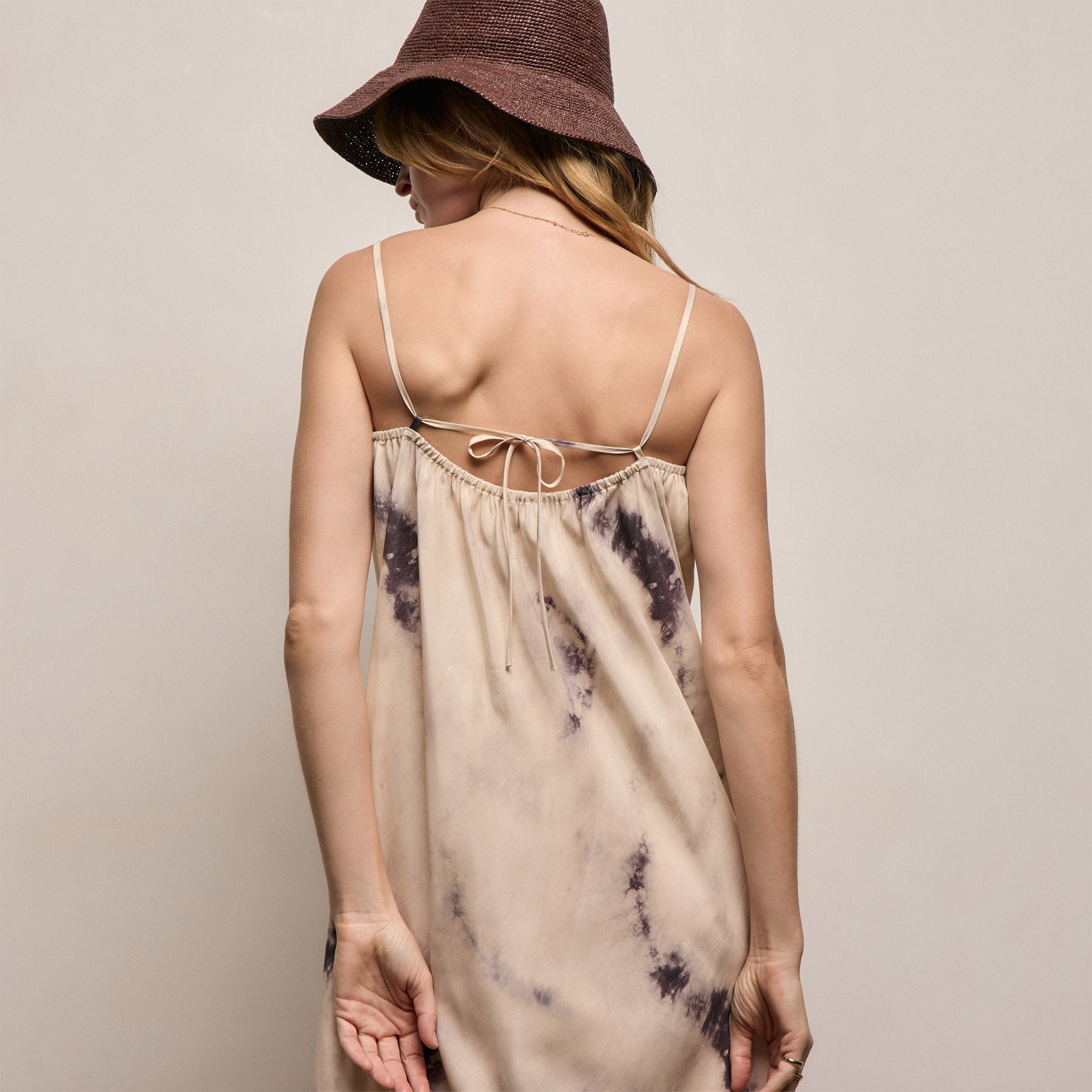 Printed Washed Silk Strappy Cami Dress - Pink Tie Dye