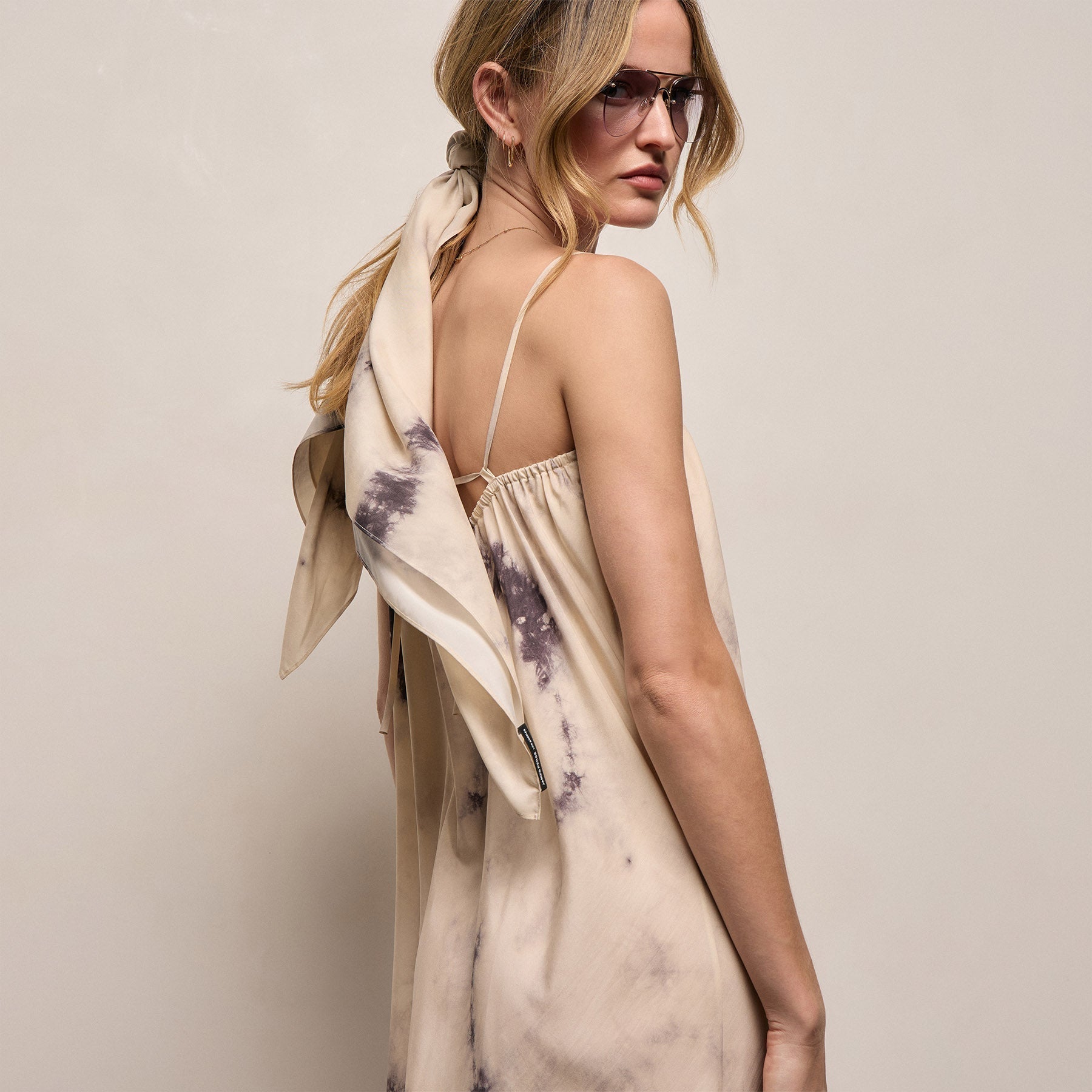 Printed Washed Silk Strappy Cami Dress - Pink Tie Dye
