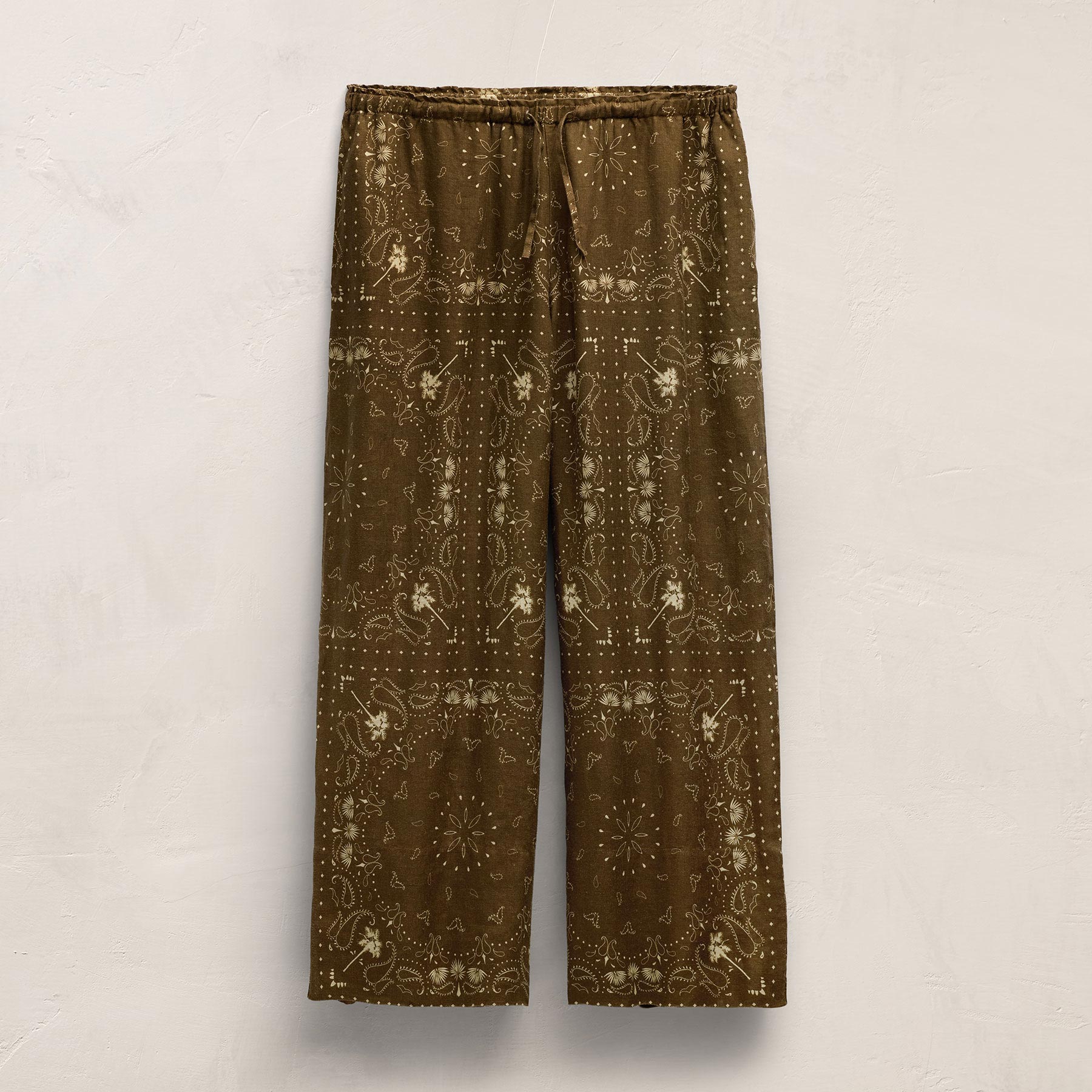 Palm Paisley Linen Wide Cuff Pant - Brown Bandana Print